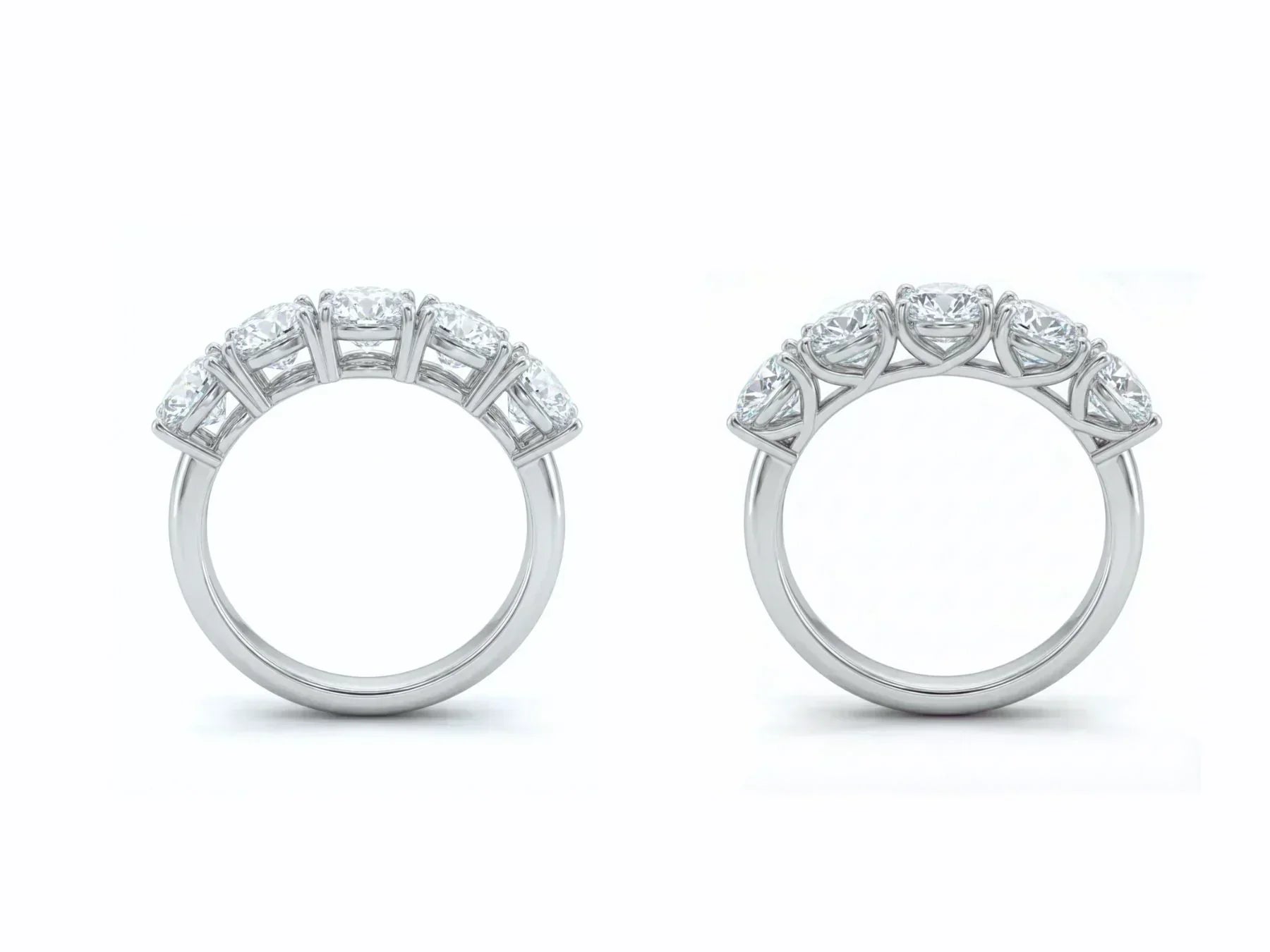 Eternity ring setting types featuring a basket and tulip design showcasing sparkling diamonds.