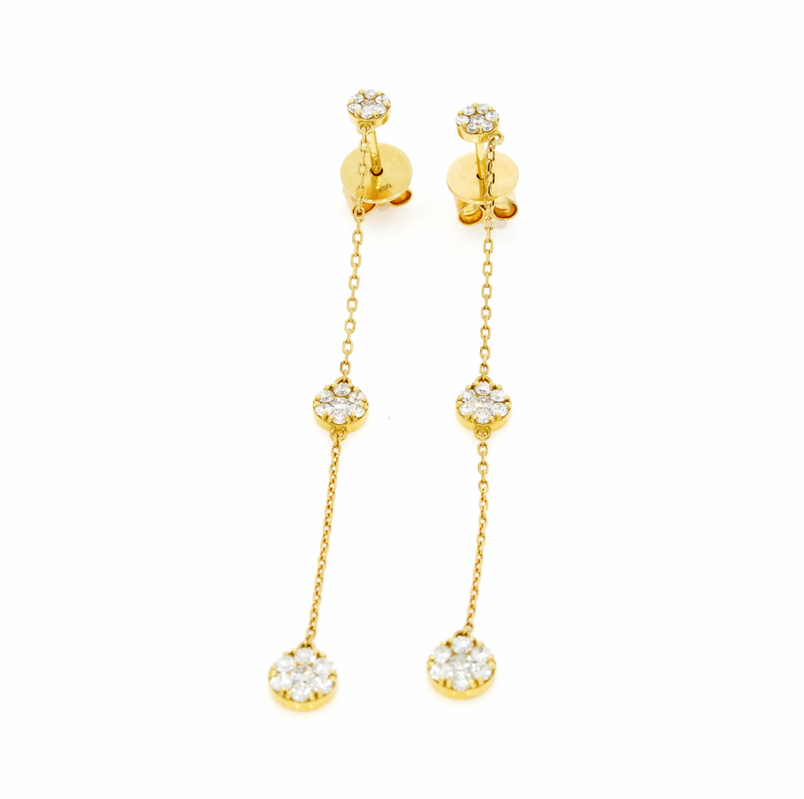 Elegant drop illusion earrings featuring certified diamond earrings in 18ct gold with diamond clusters.