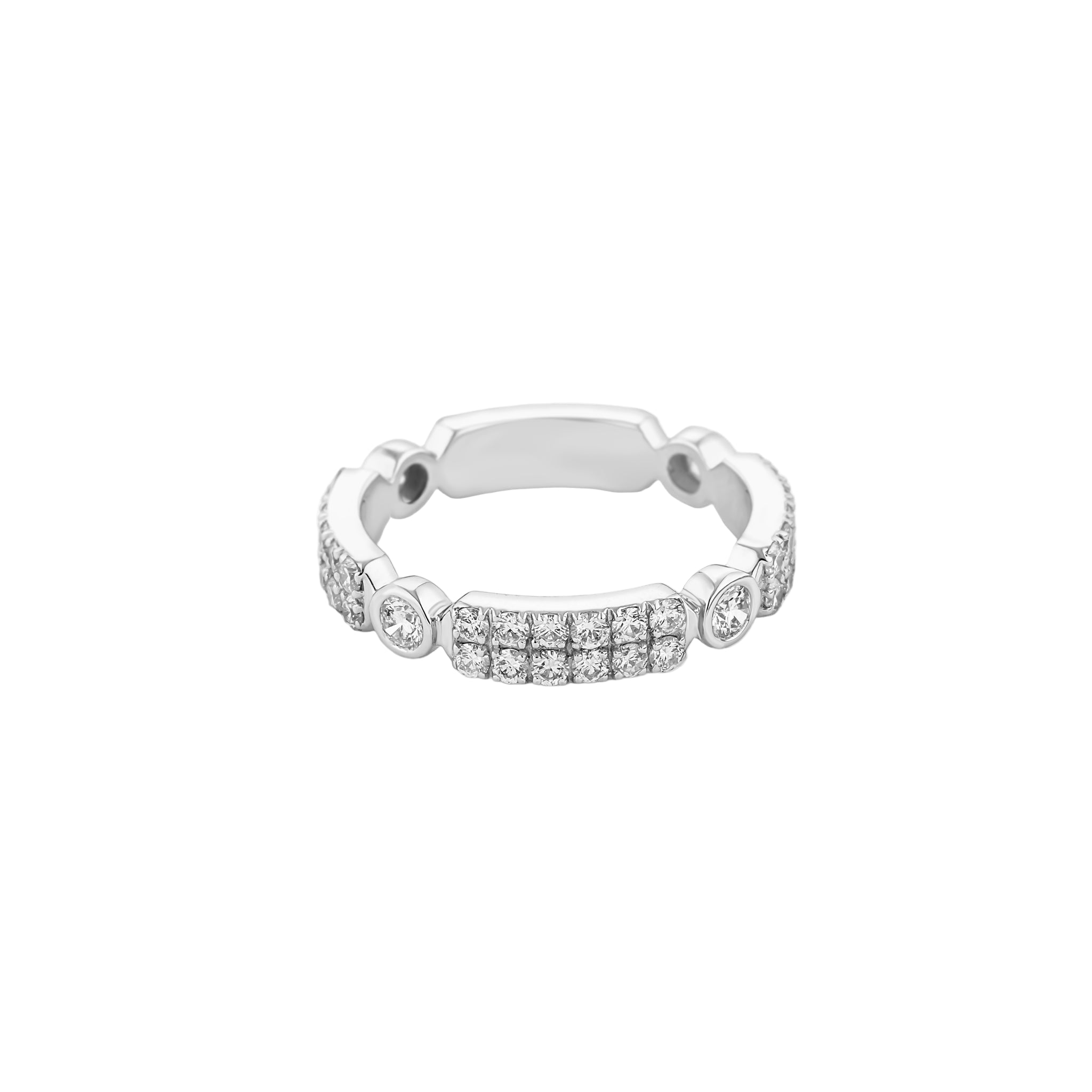 White gold ring with small diamonds on a white background