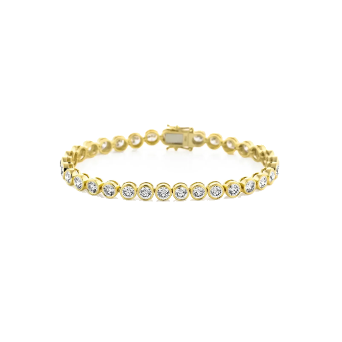 Diamond tennis bracelet with round diamonds on a white background