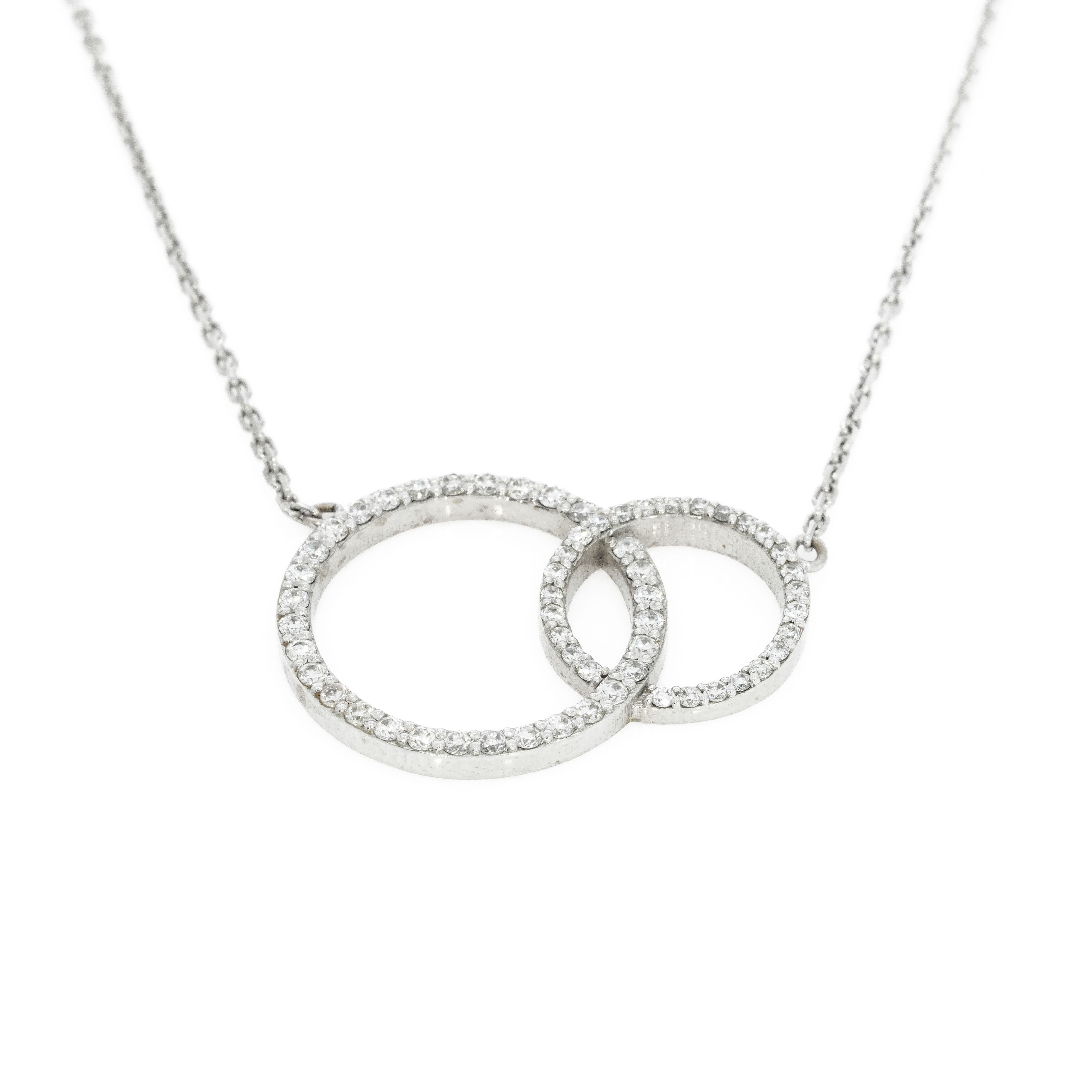 Duo Circle of Life necklace featuring interlocking certified diamond circles set in 18ct gold on an 18 inch chain