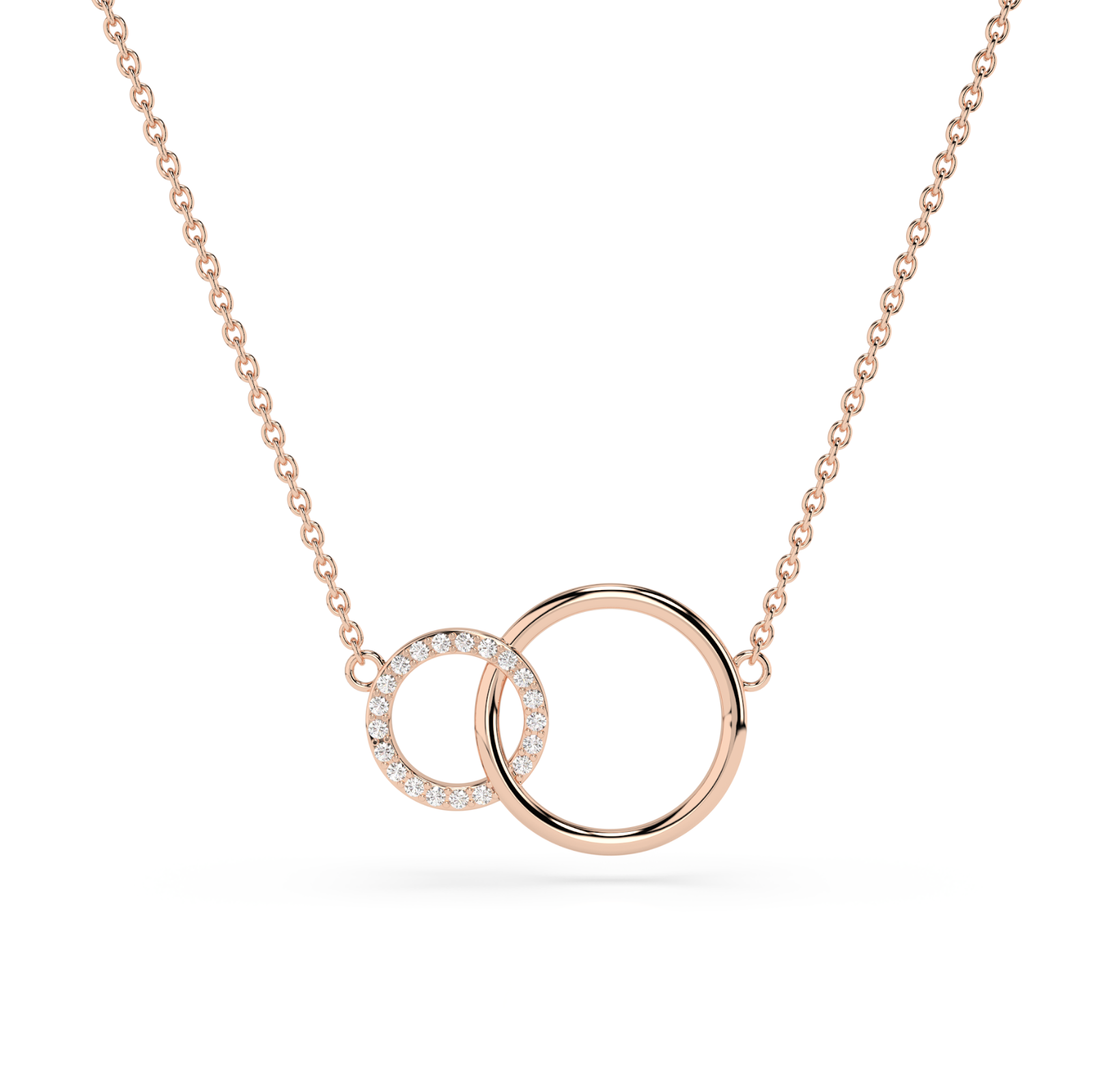 Circle and Sparkle necklace with interlocking circles adorned with certified diamonds, highlighting elegance and shine.