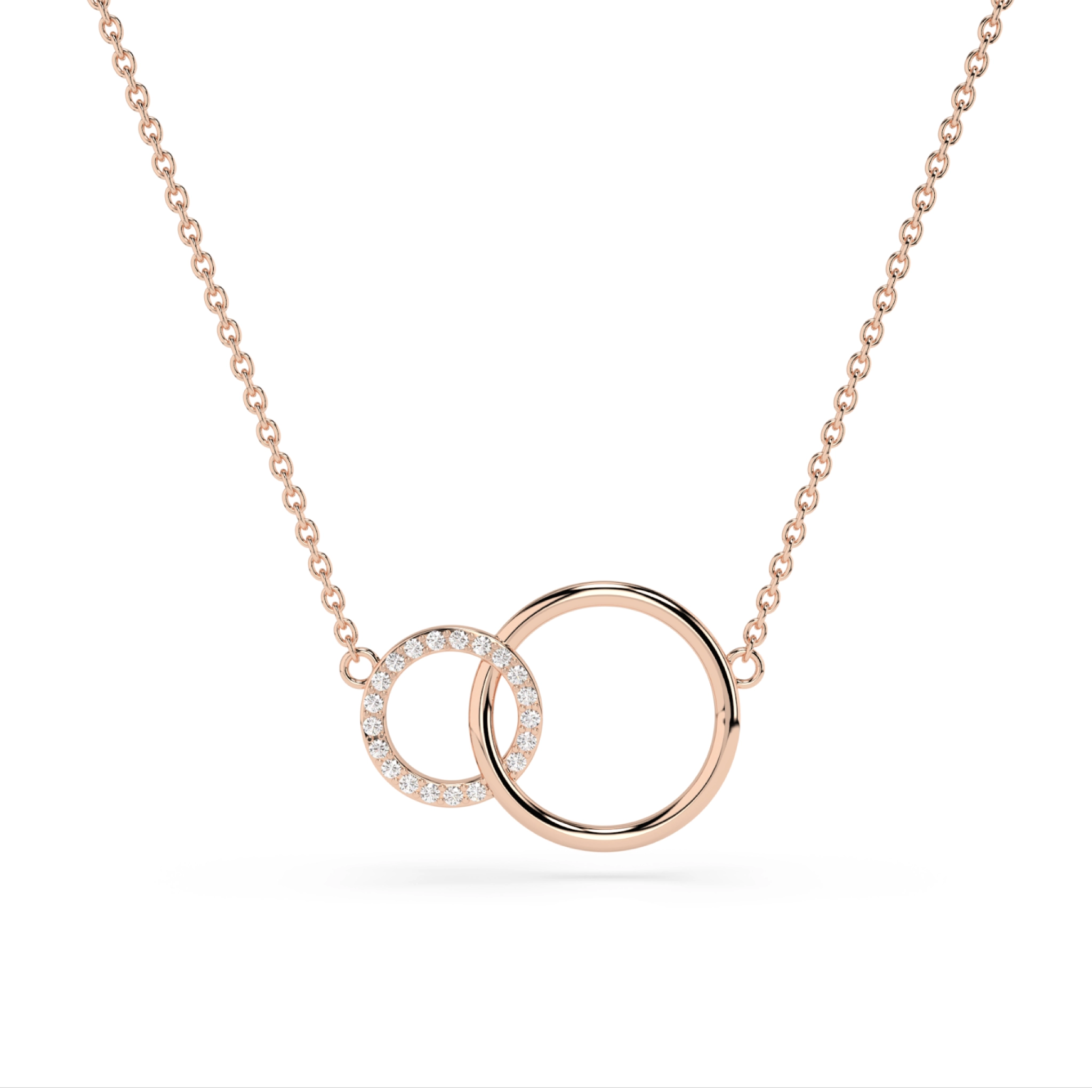 Circle and Sparkle necklace with interlocking circles adorned with certified diamonds, highlighting elegance and shine.