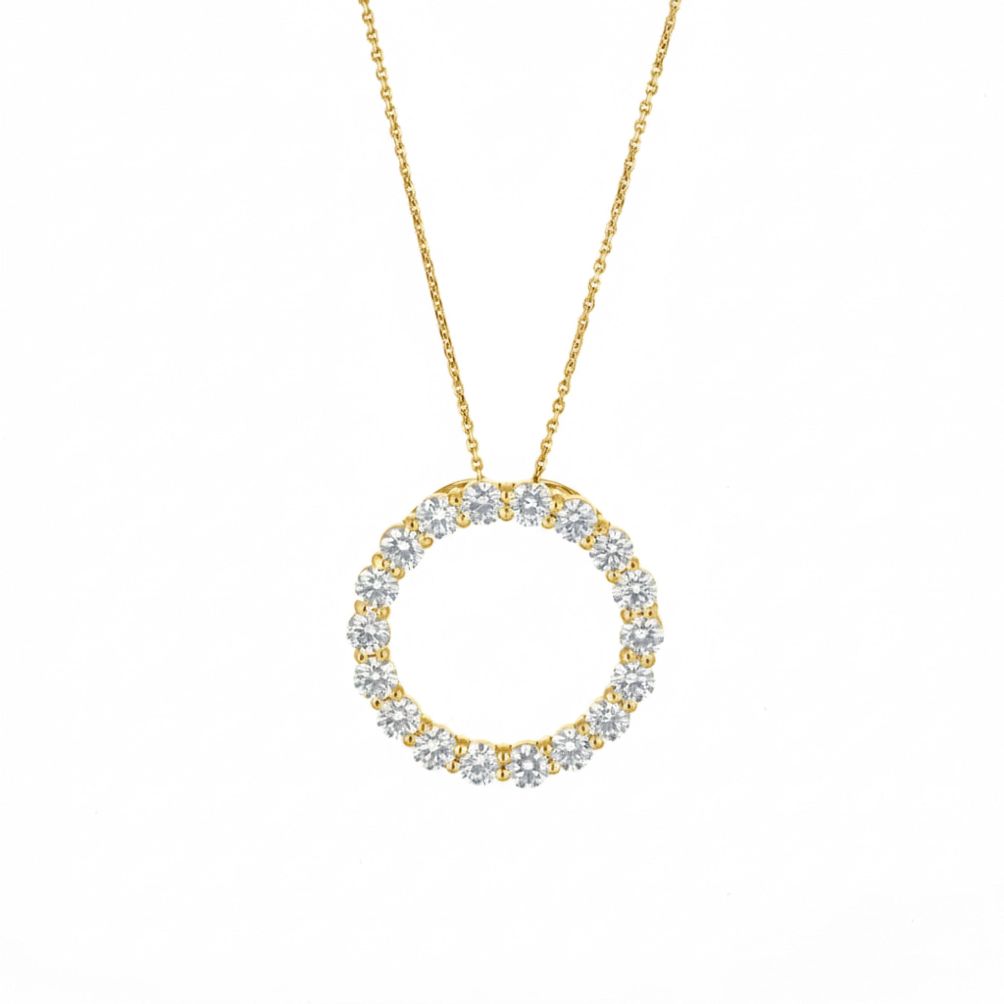Gold Circle Of Life Necklace - Large with bright white diamonds on a delicate chain.