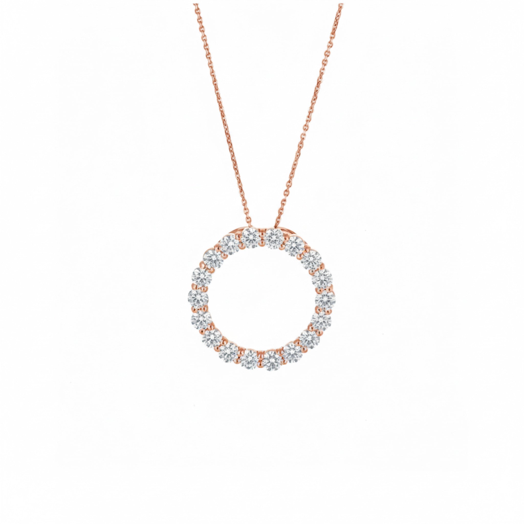 Circle Of Life Necklace - Medium featuring bright white diamonds in a rose gold setting on a delicate chain.