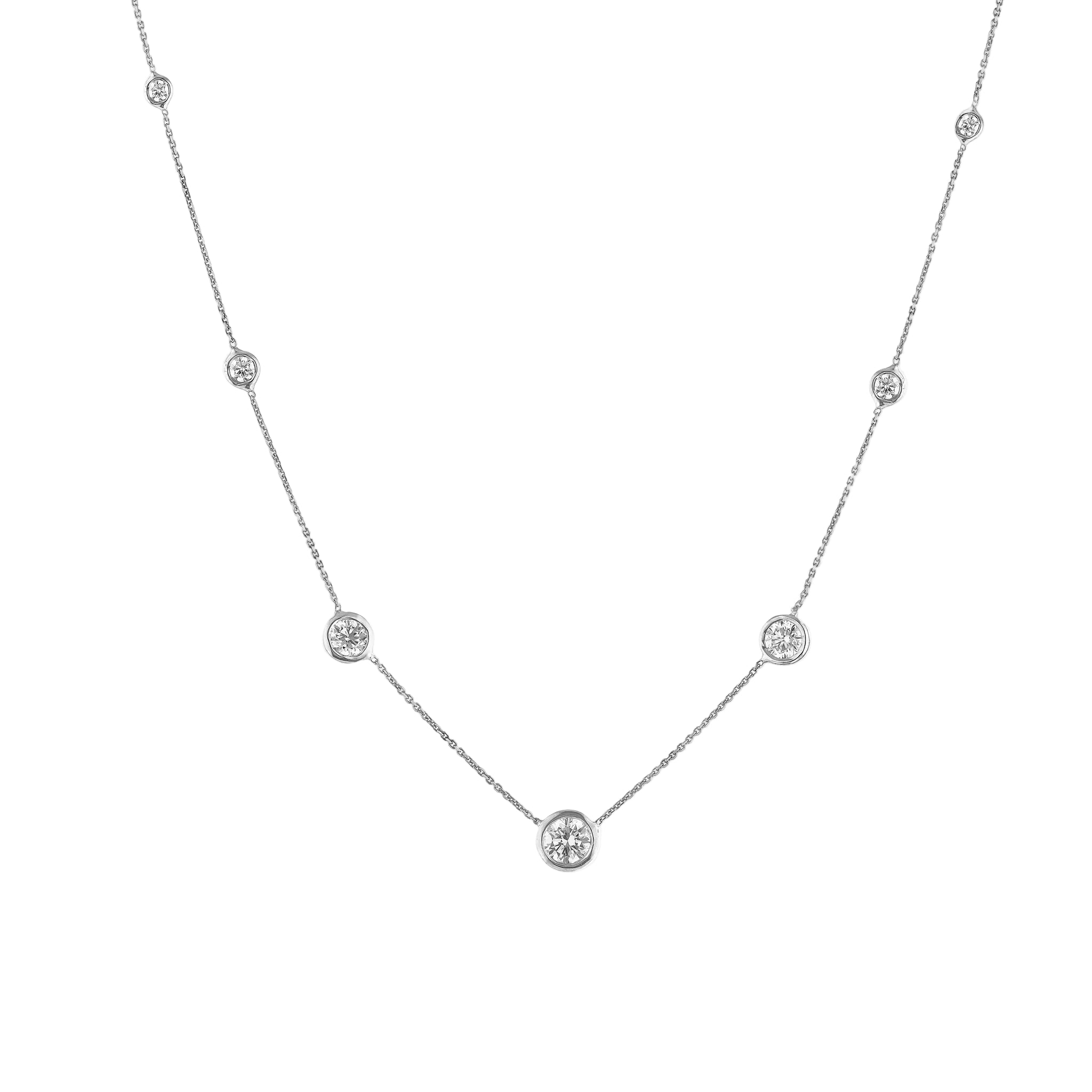 Constellation Necklace - Graduating featuring round brilliant cut diamonds in delicate bezel settings.