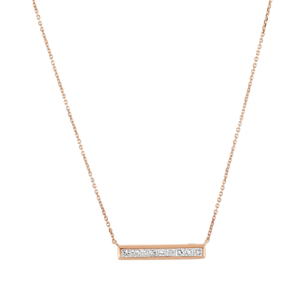Diamond Bar Necklace featuring sparkling diamonds set in a gold chain for a minimalist look.