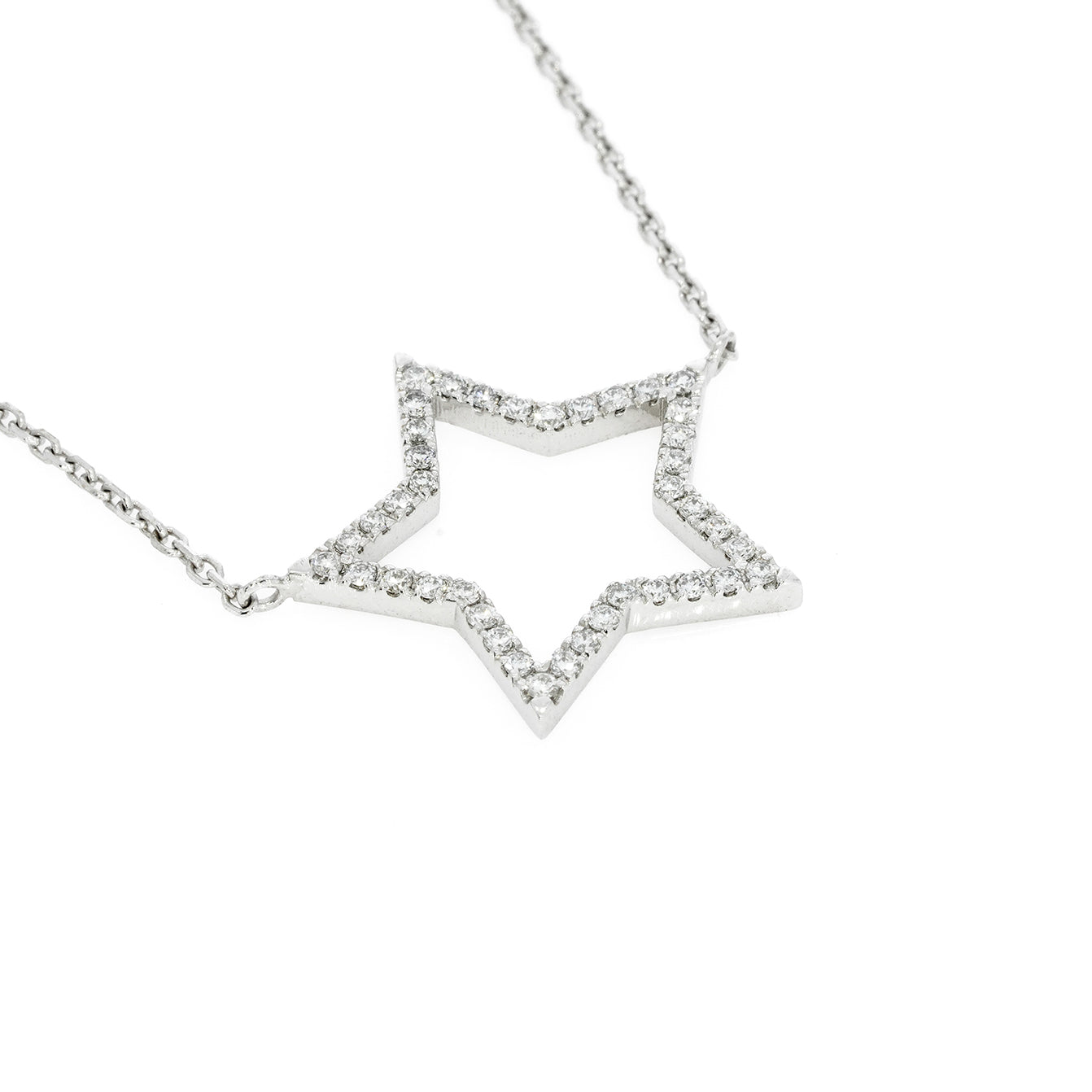 Diamond star necklace in 18ct white gold featuring certified diamonds set in a stunning star design.