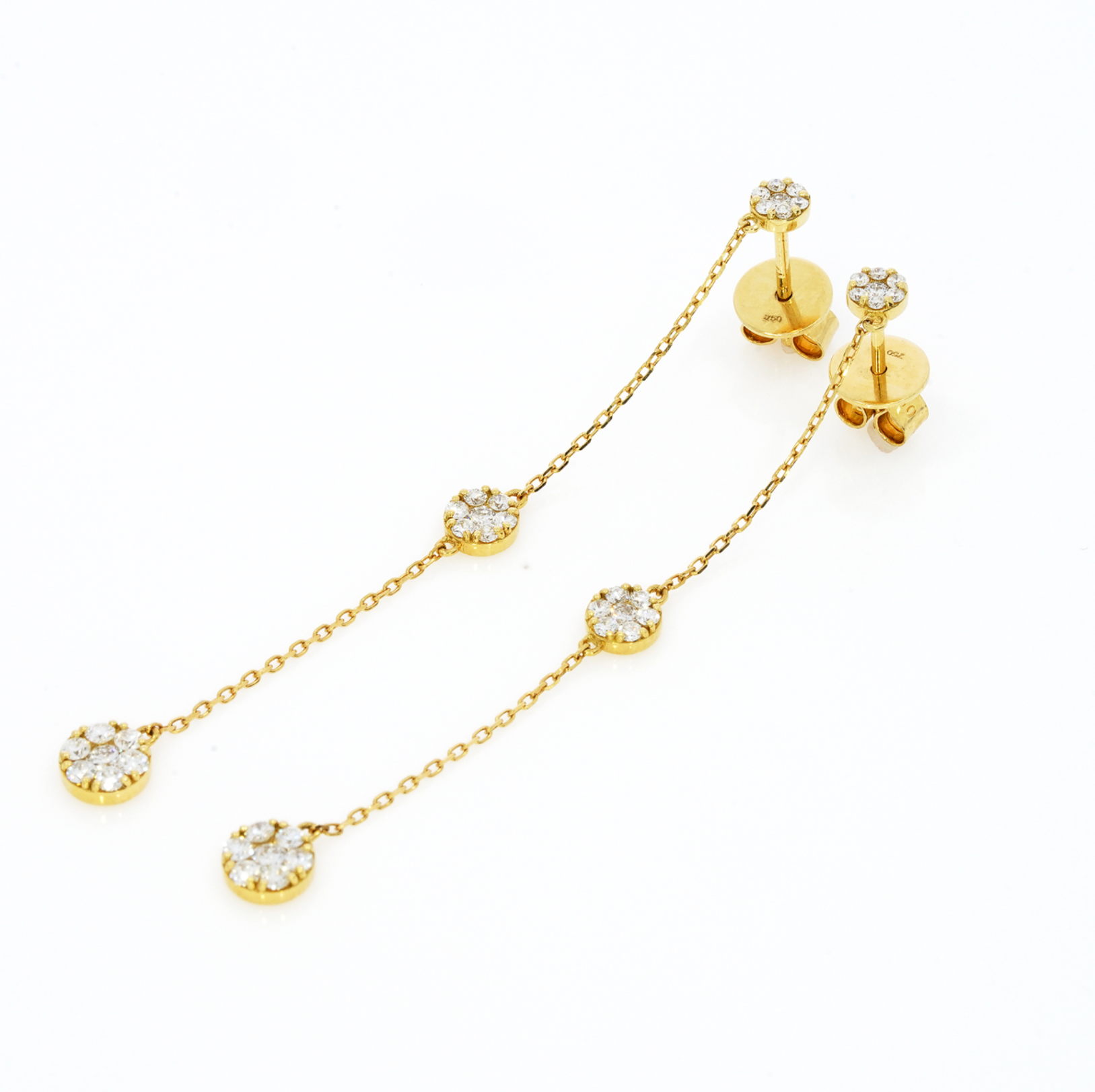 Elegant drop illusion earrings featuring certified diamond clusters set in 18ct gold, perfect for dressy occasions.