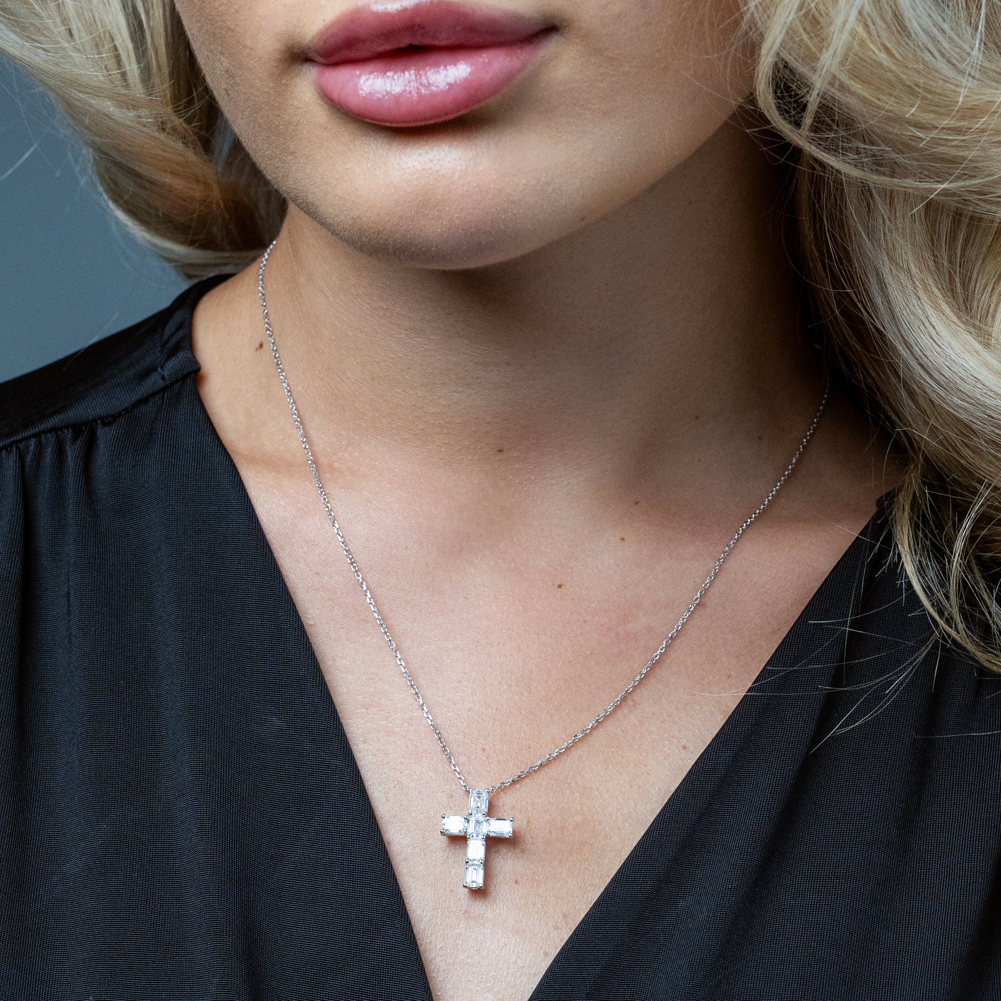 Emerald Cut Diamond Cross