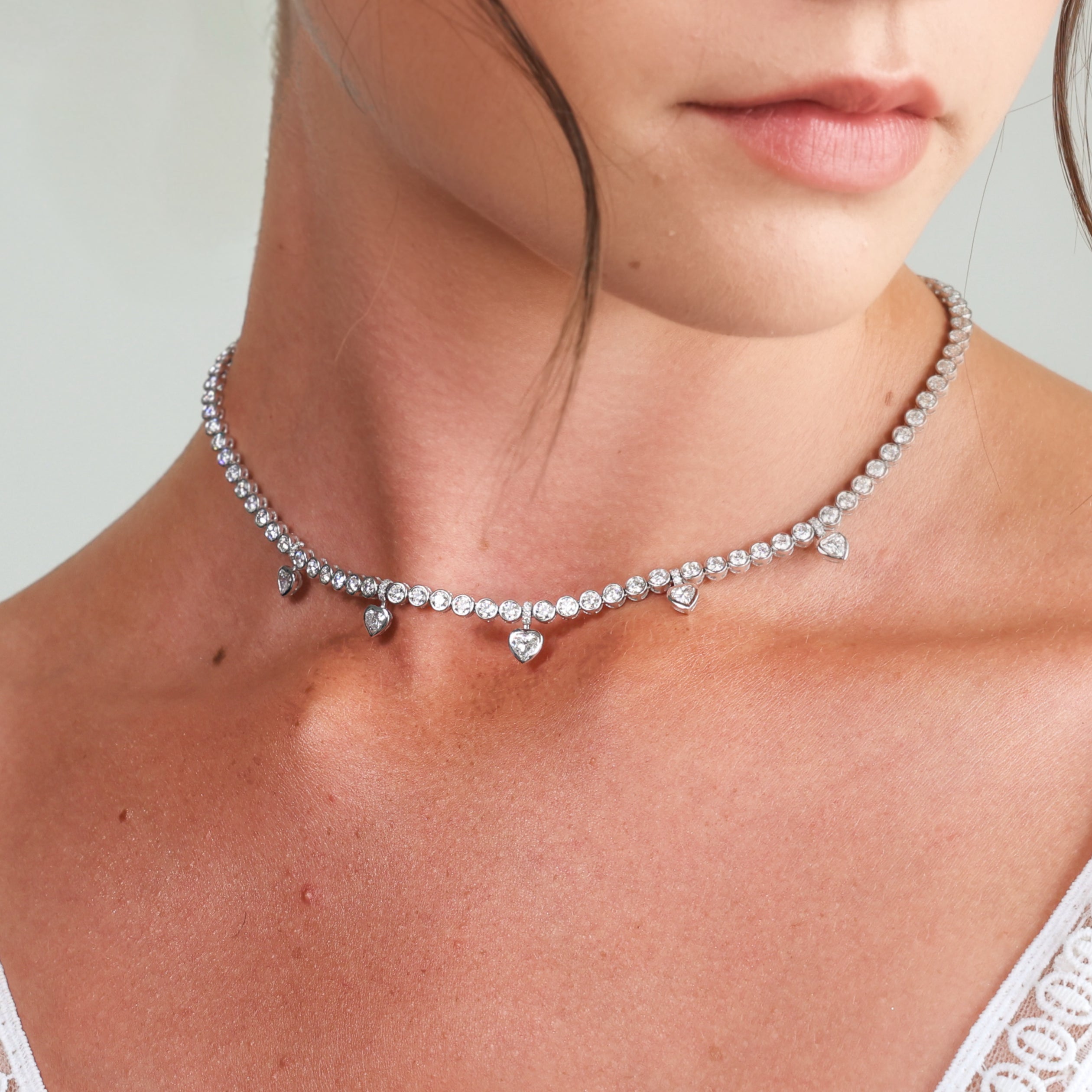 Heart Shape Diamond Tennis Necklace