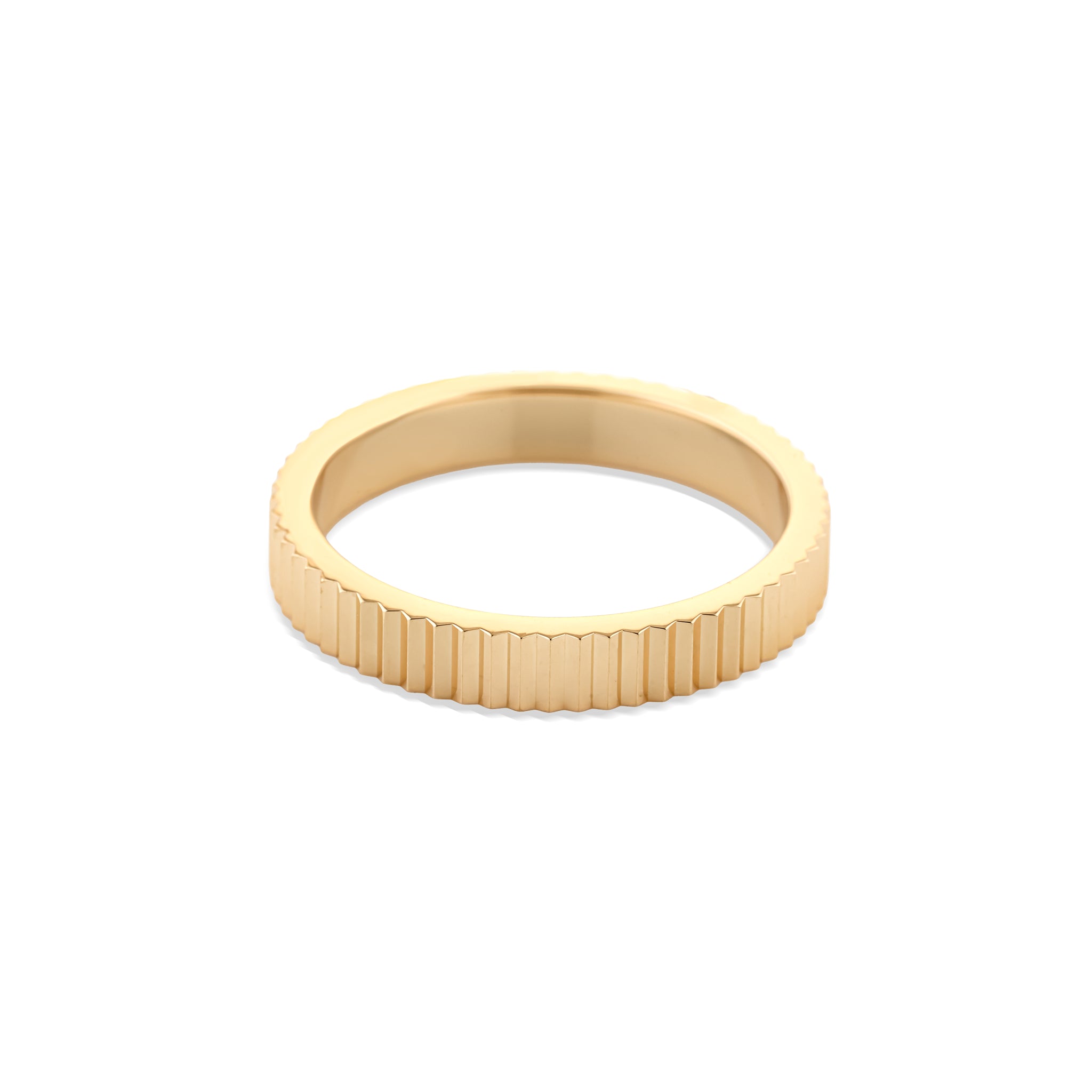 Fluted Wedding Band showcasing clean fluted texture perfect for daily wear or layering with a diamond ring.