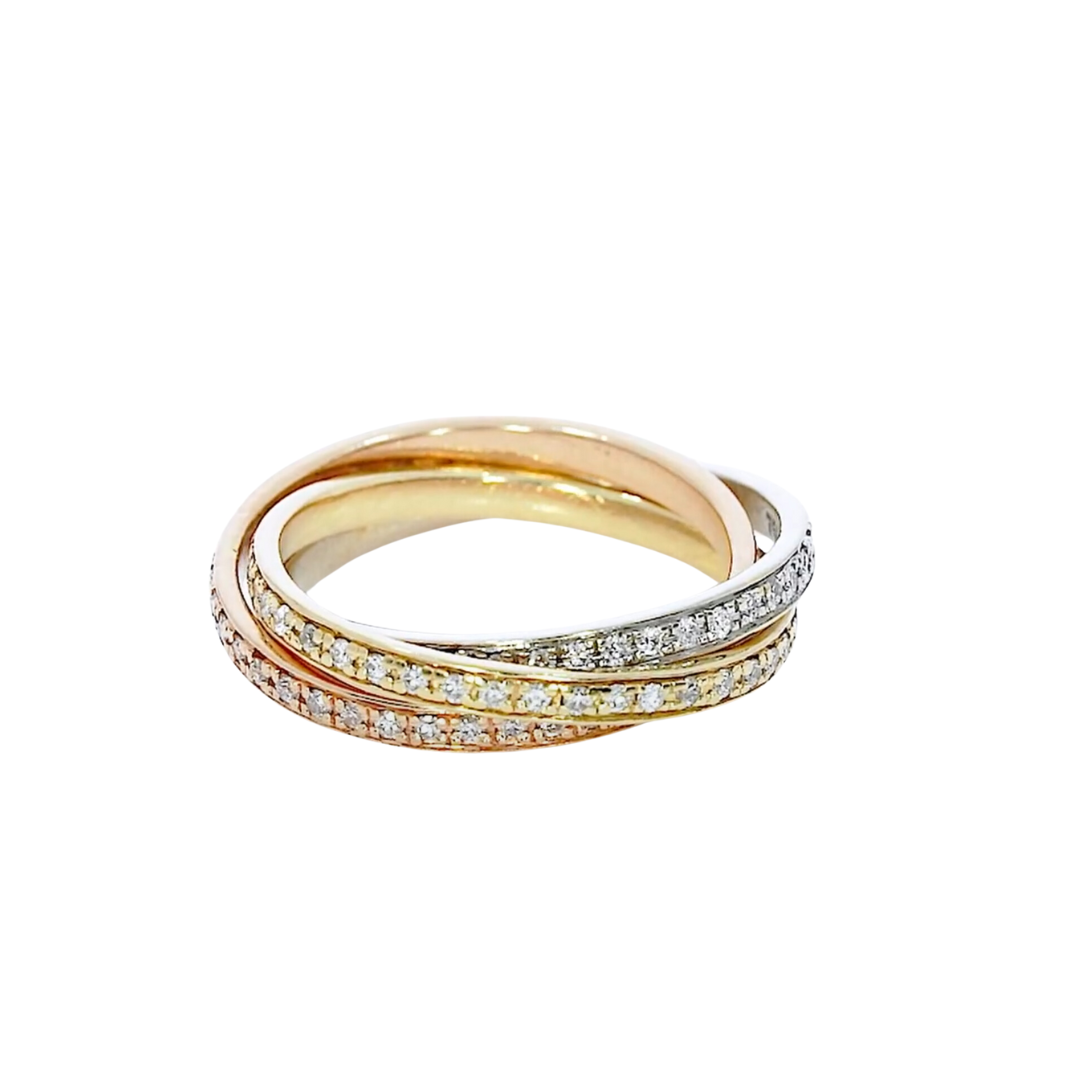 Grace Diamond Ring with three rows of diamonds in 18ct white, rose, and yellow gold