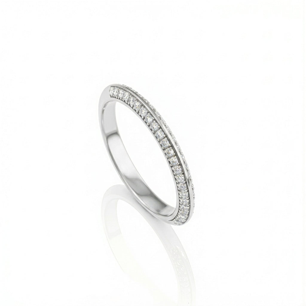 Knife Edge Wedding Band featuring diamond pavé setting on a sleek architectural band.