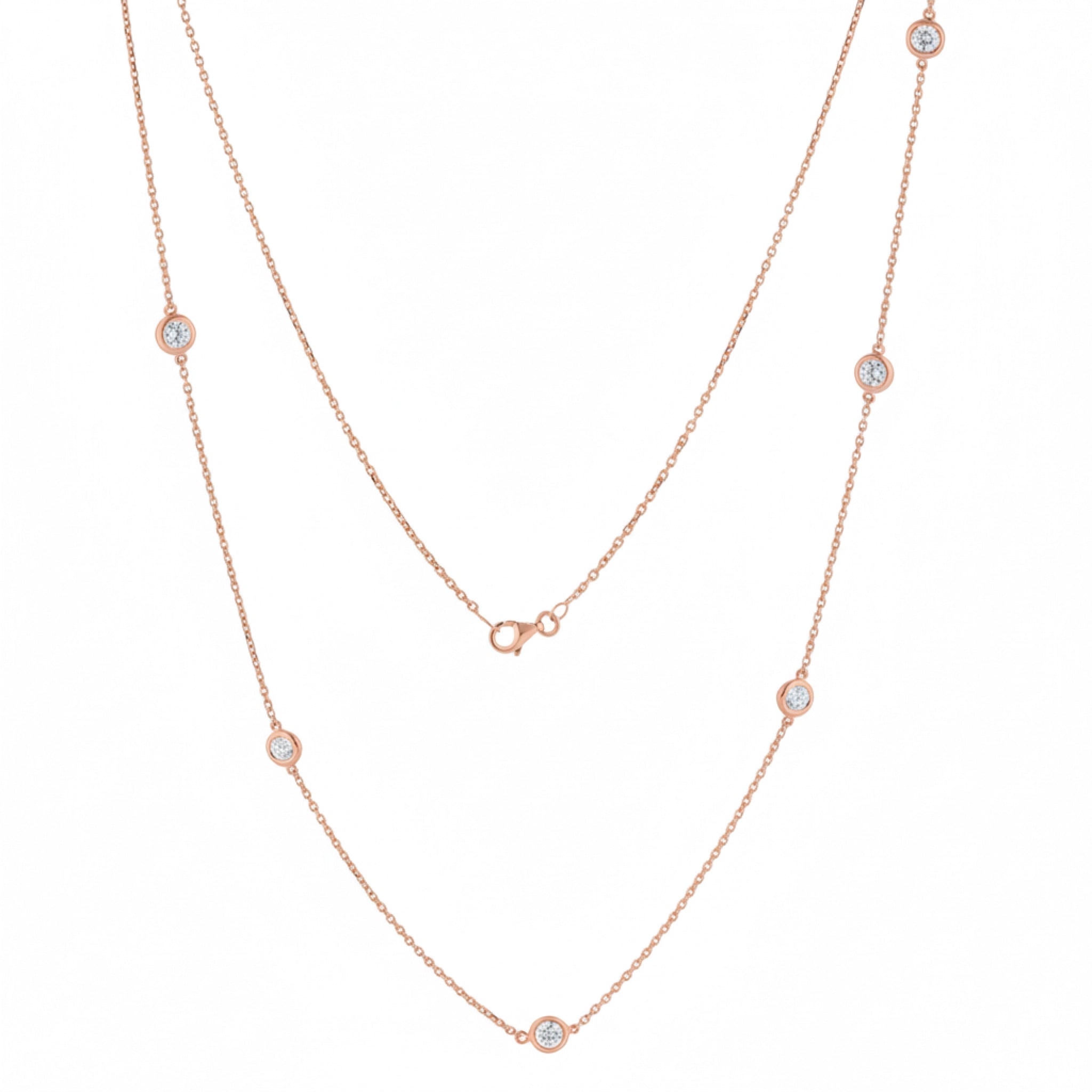 Long Constellation Necklace featuring 13 round brilliant cut diamonds set in rose gold, perfect for layering with other jewellery.