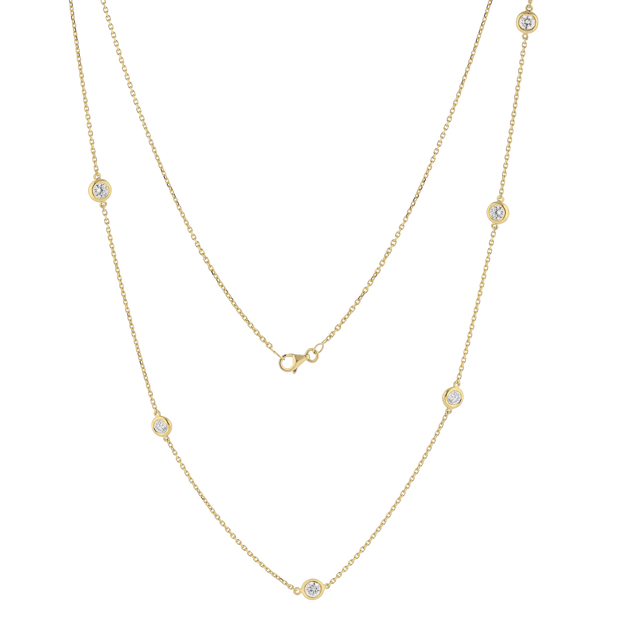 Long Constellation Necklace featuring round brilliant cut diamonds set in delicate bezel settings
