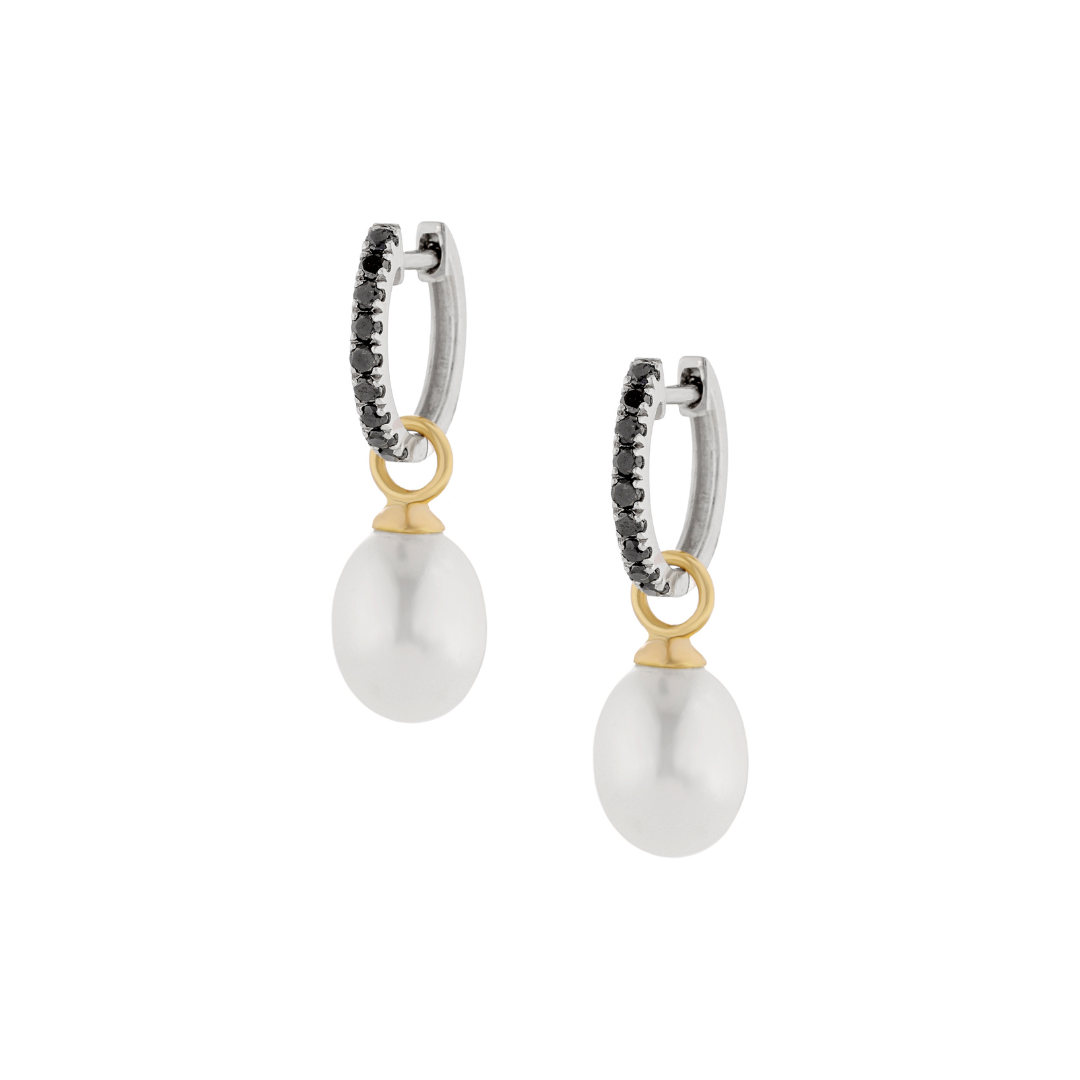 Lucia black diamond and pearl earrings with detachable freshwater pearls in 18ct white gold.