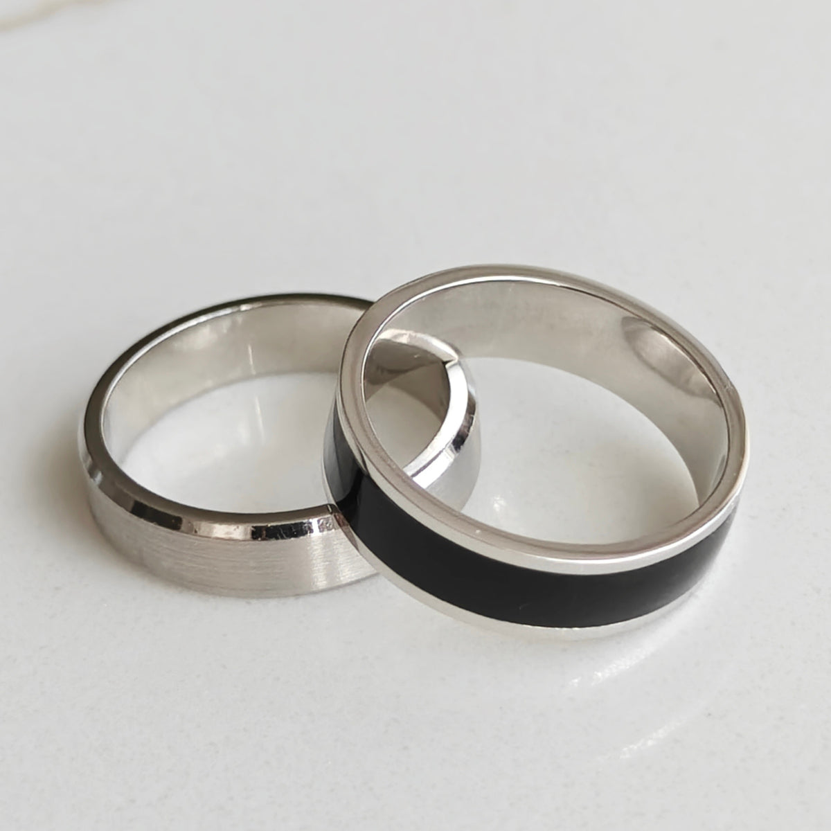 Black Enamel and Platinum Ring