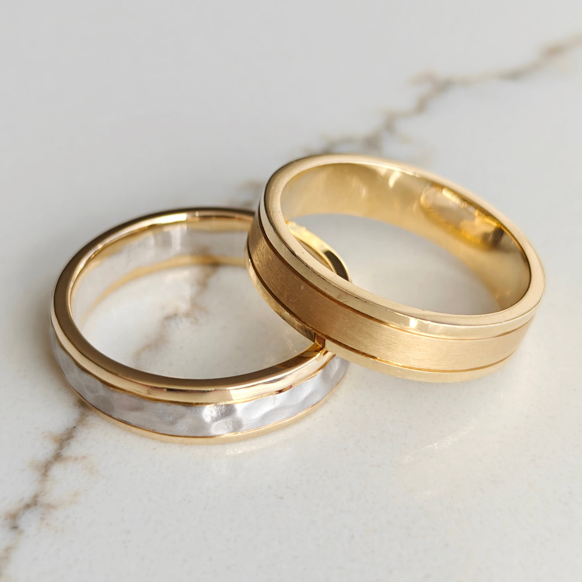 Hammered Platinum and Yellow Gold Ring