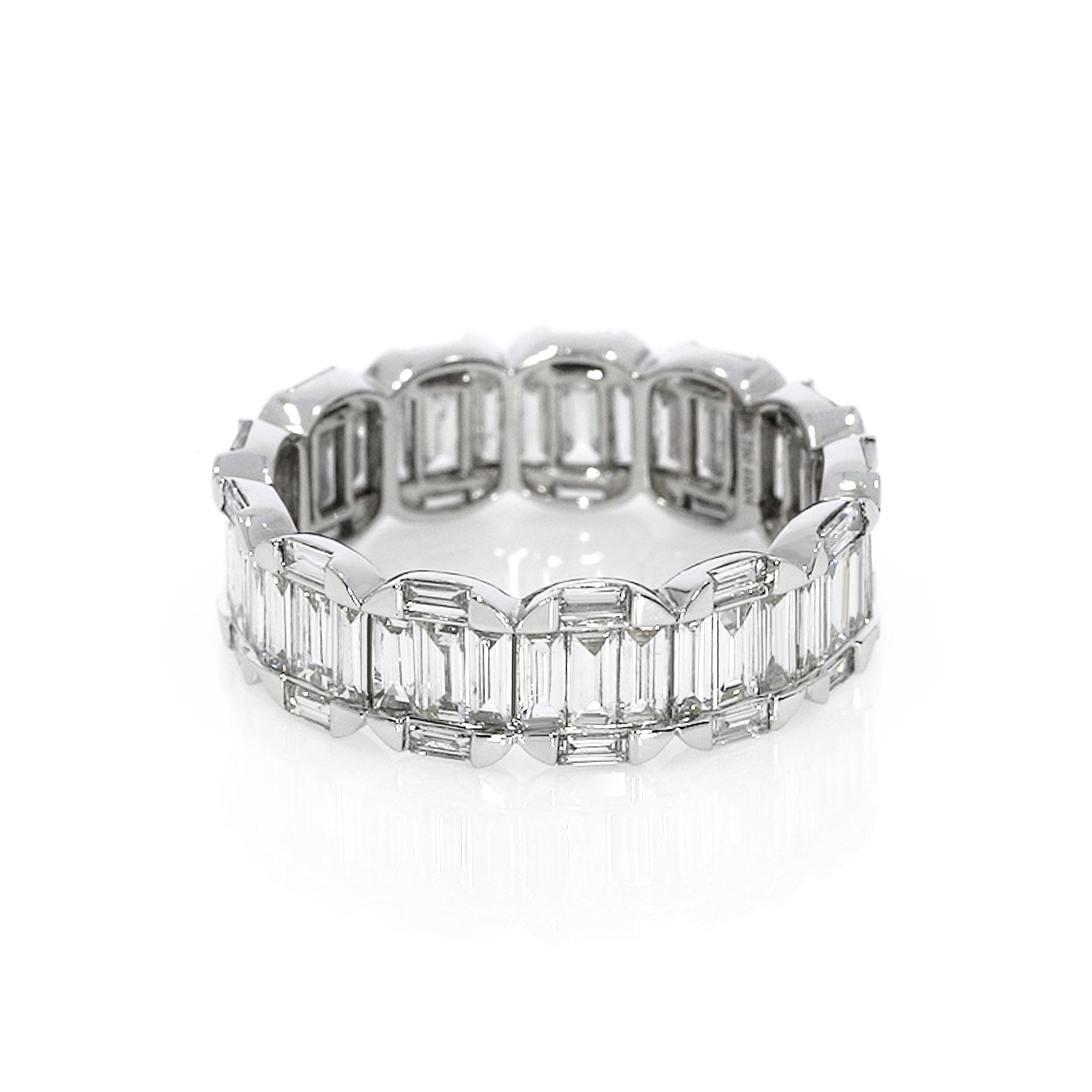 Baguette Cluster Diamond Eternity Ring in 18ct gold with 2.21cts certified natural diamonds featuring a unique design with different-sized baguettes.