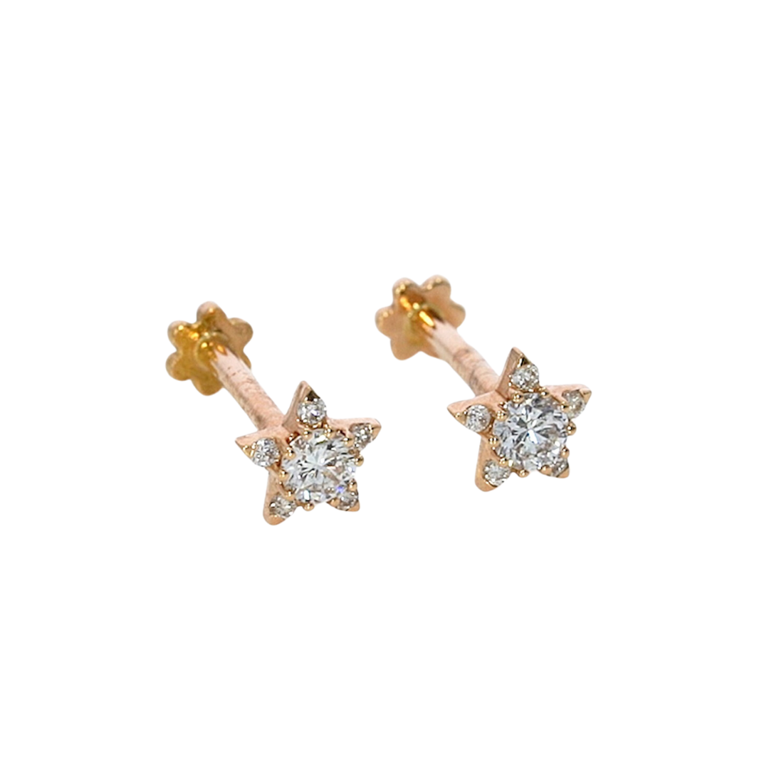 Small star earrings with certified diamond centre and five smaller diamonds set in 18ct gold.