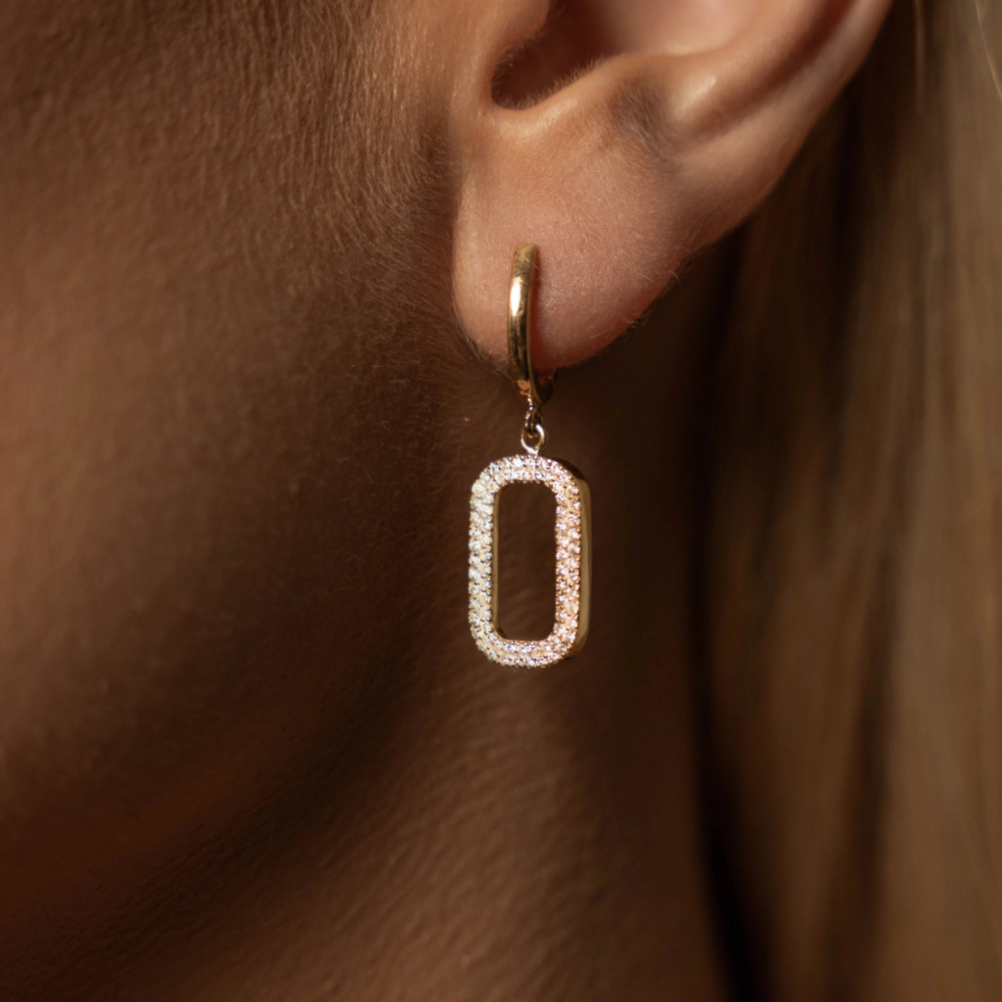 Close-up of Niamh earrings showcasing certified diamond details, designed in solid 18ct gold for an elegant look.