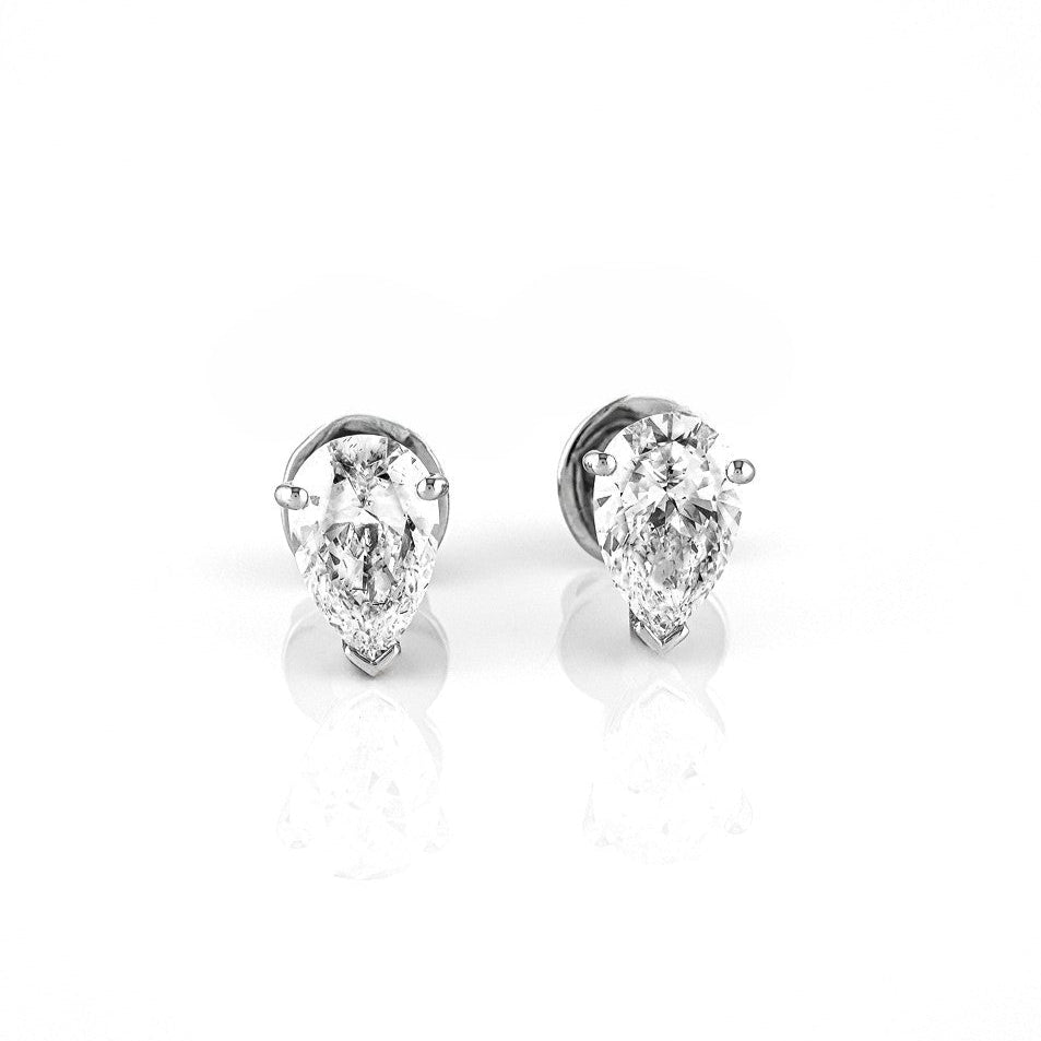 Pear Diamond Stud Earrings featuring exquisite pear shape diamonds, hand crafted and GIA certificated for natural brilliance.