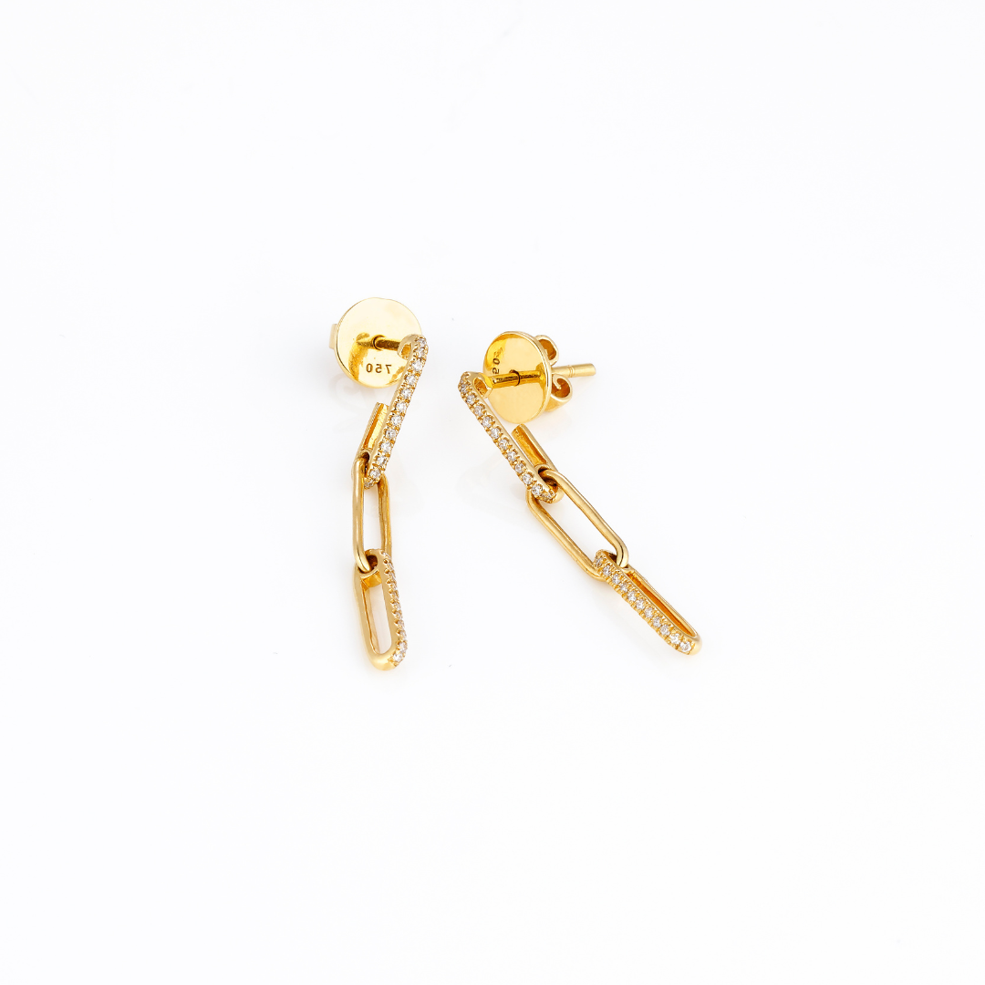 Petite chain link diamond earrings in solid gold featuring certified diamonds set in 18ct gold