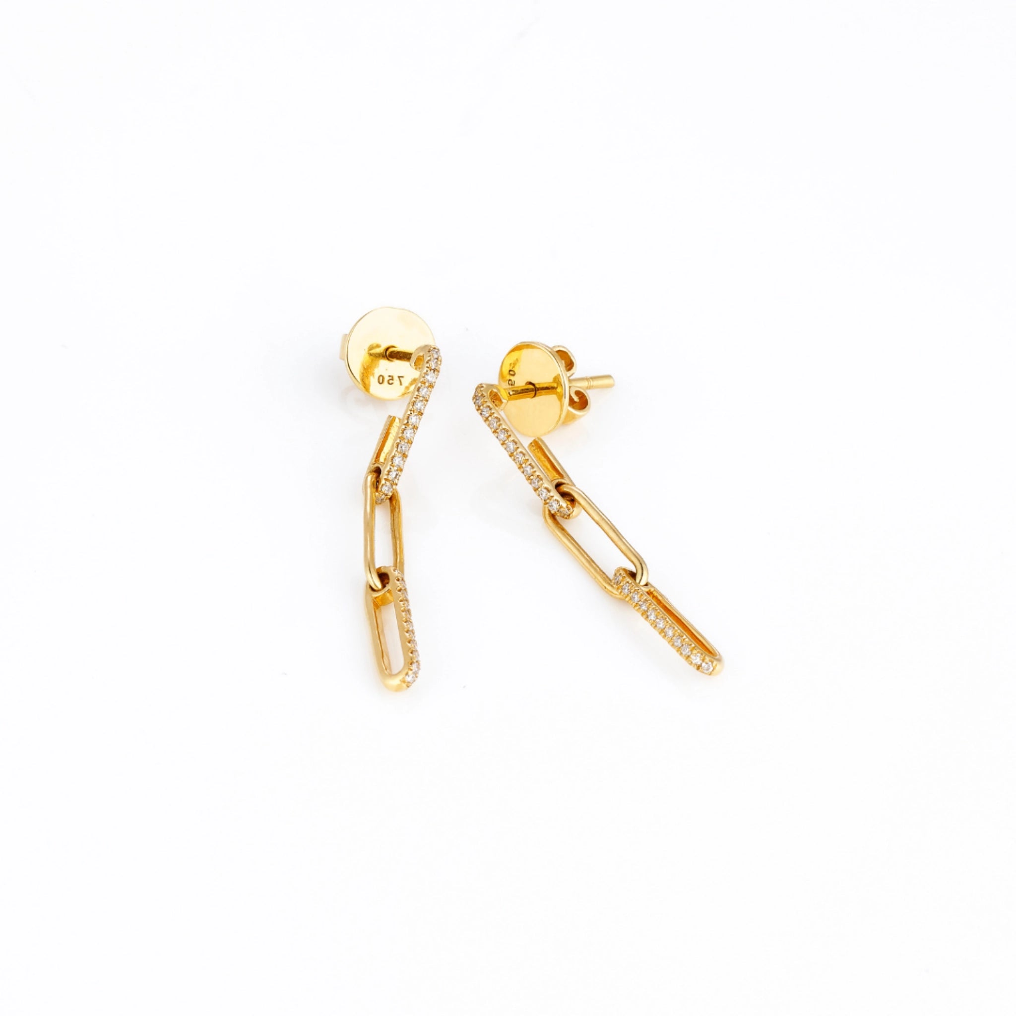 Petite chain link diamond earrings in solid gold featuring certified diamonds set in 18ct gold