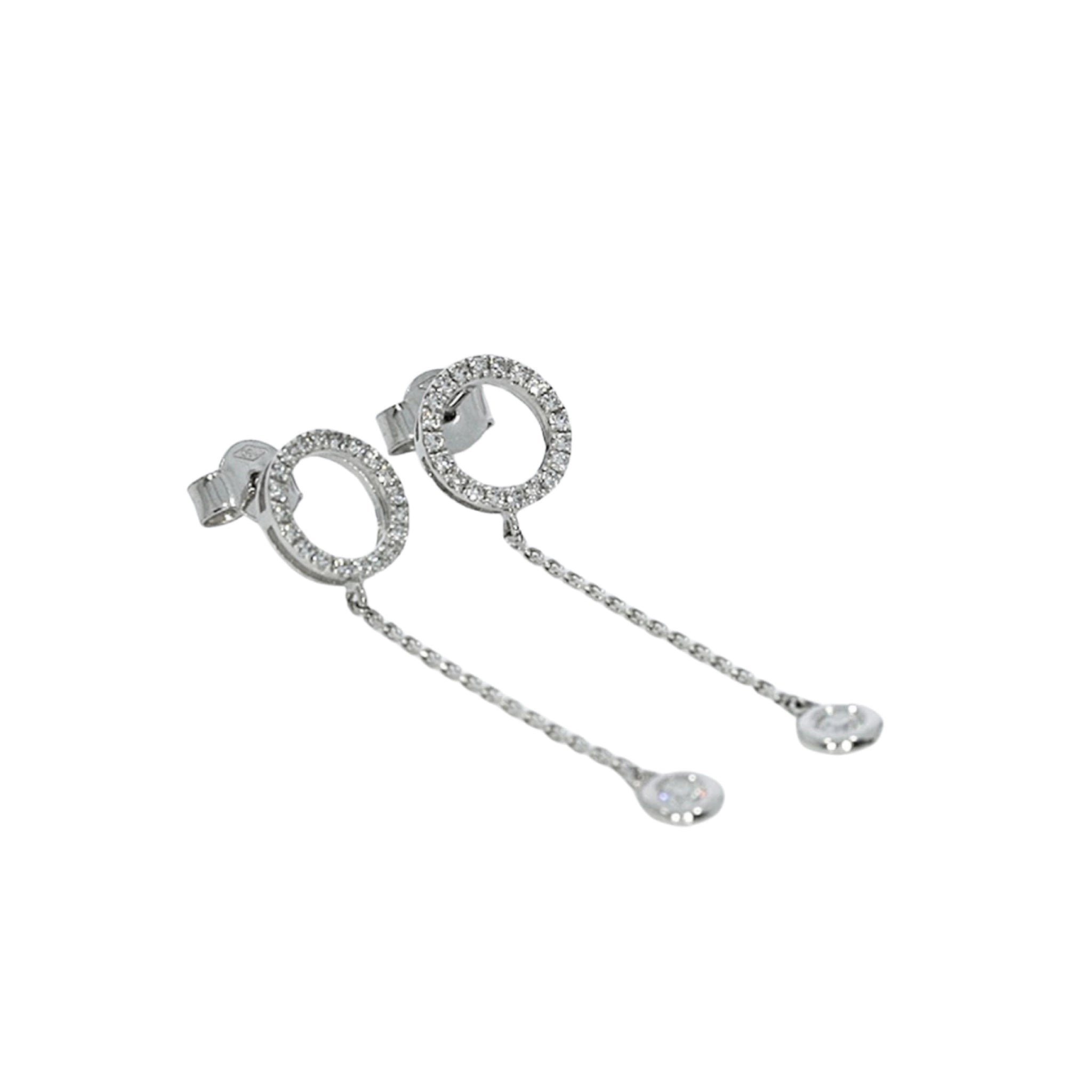 Delicate certified diamond earrings in 18ct white gold with elegant drop design and brilliant cut diamonds.