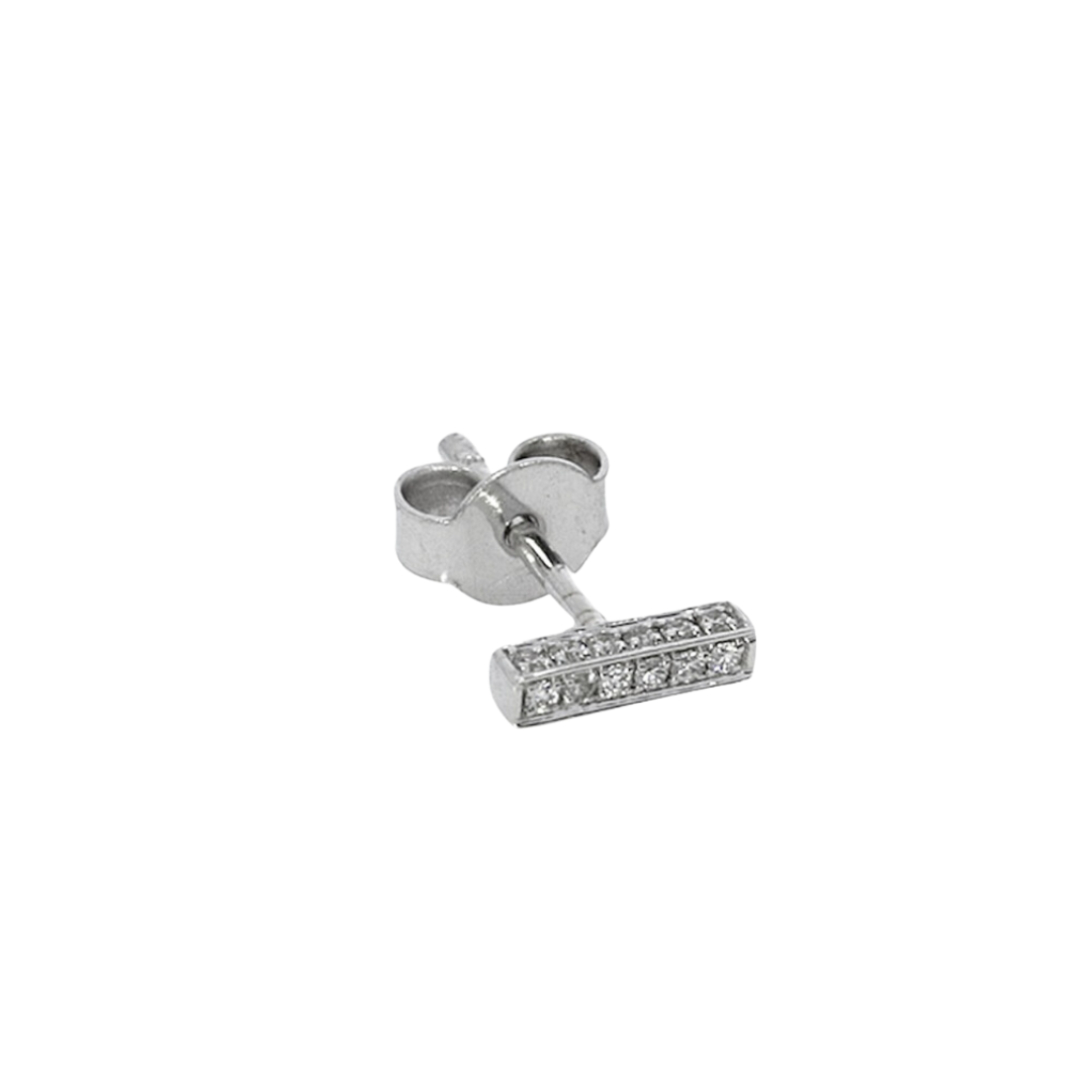 Luxurious certified diamond earrings in modern gold bar design, featuring round brilliant cut diamonds.