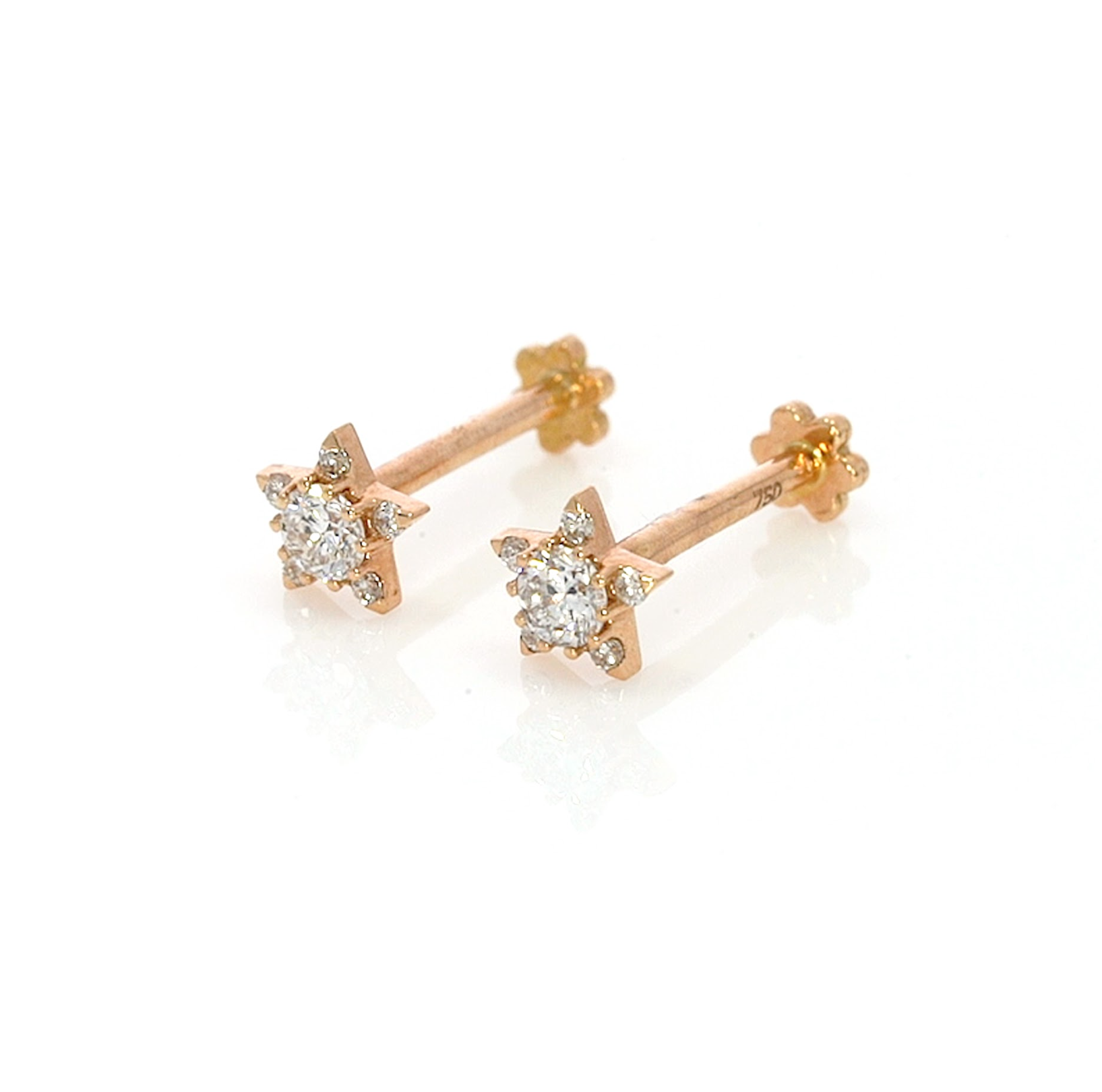 Small star earrings with certified diamond earrings featuring brilliant cut diamonds set in 18ct gold.