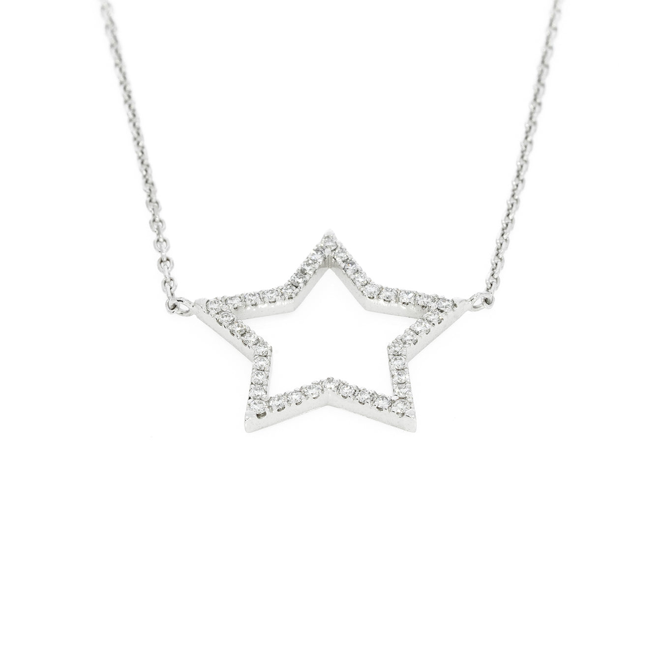 Elegant certified diamond necklace featuring a star design set in 18ct white gold with sparkling diamonds.
