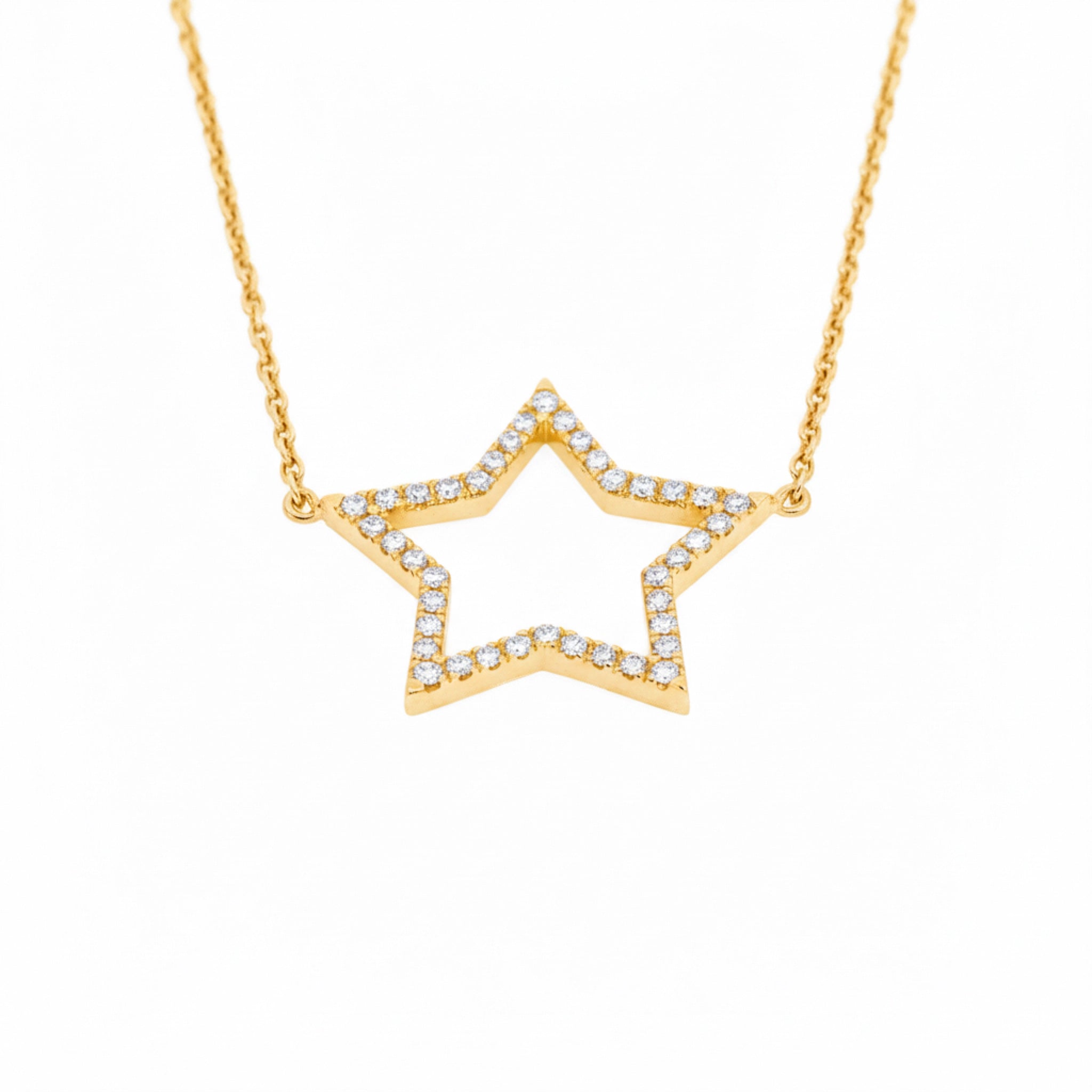 Elegant certified diamond necklace featuring a star design set in 18ct yellow gold with sparkling diamonds.