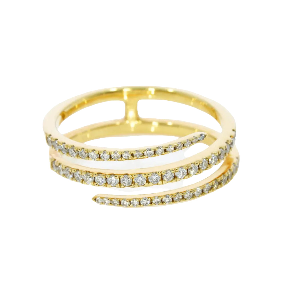 Yellow Gold ring with diamond accents on a white background