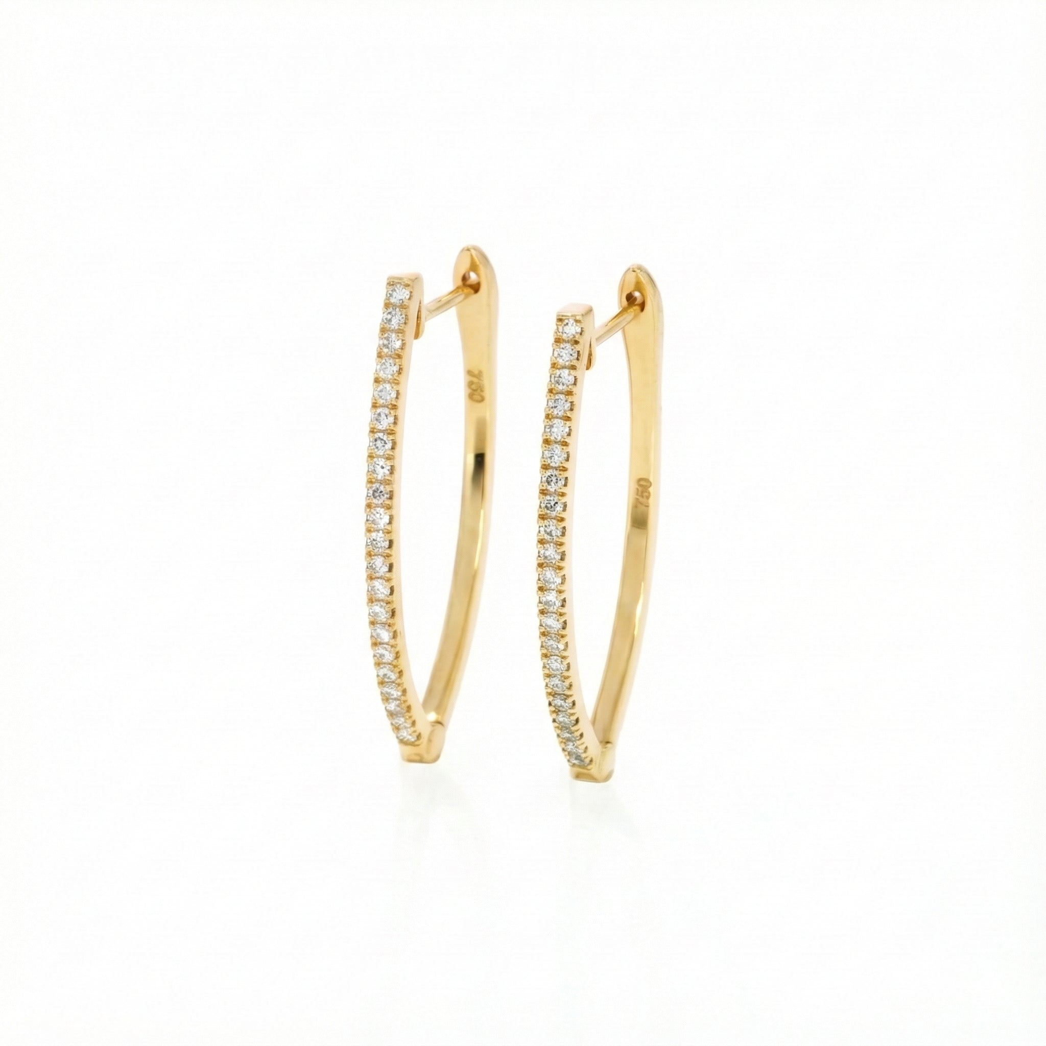 Elegant V-shaped Bali hoop earrings featuring certified diamonds set in 18ct gold with secure latch back closure.
