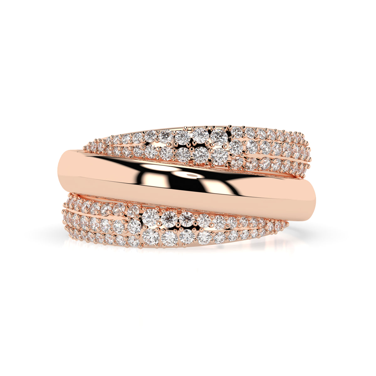 The Aurora Ring a three strand gold ring with certified diamonds showcasing optimal sparkle and elegance.