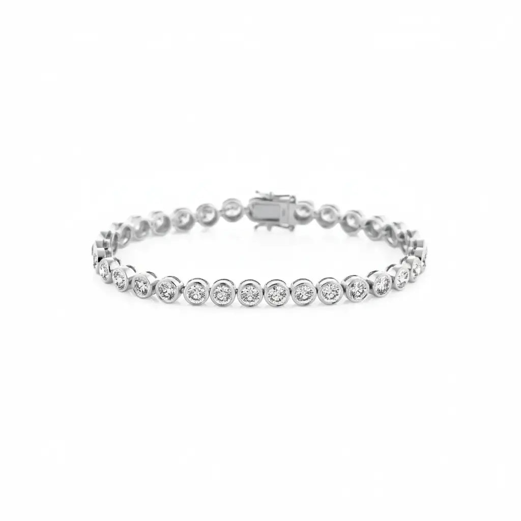 Diamond bezel-set tennis bracelet in white gold