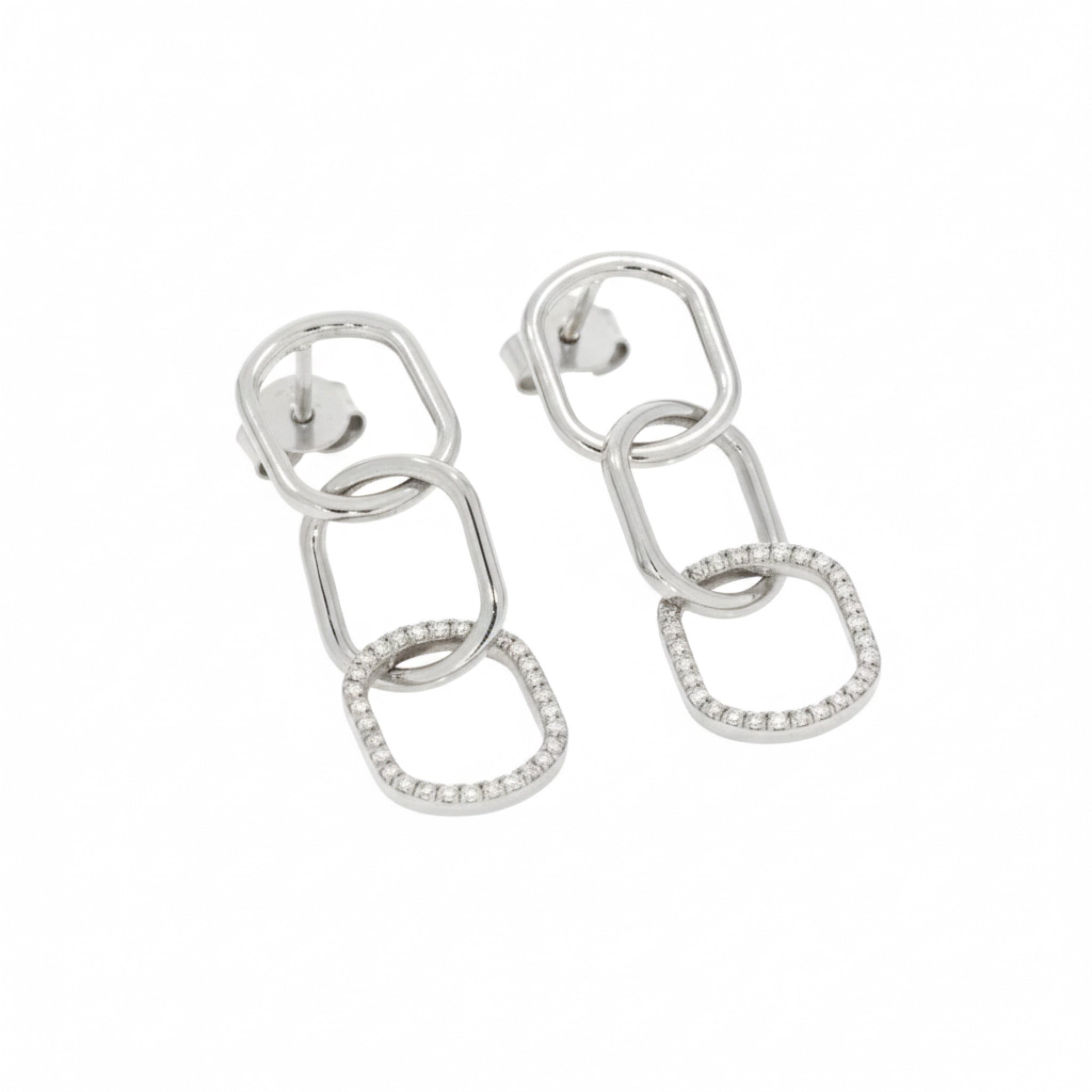 Large chain link diamond earrings featuring certified diamonds in white gold setting with post and butterfly backs.