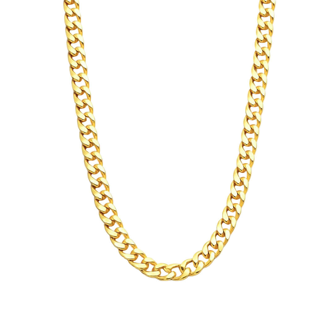 Curb Chain in solid 18ct yellow gold, a bold piece of fine jewellery with flat, wide links for a substantial look.