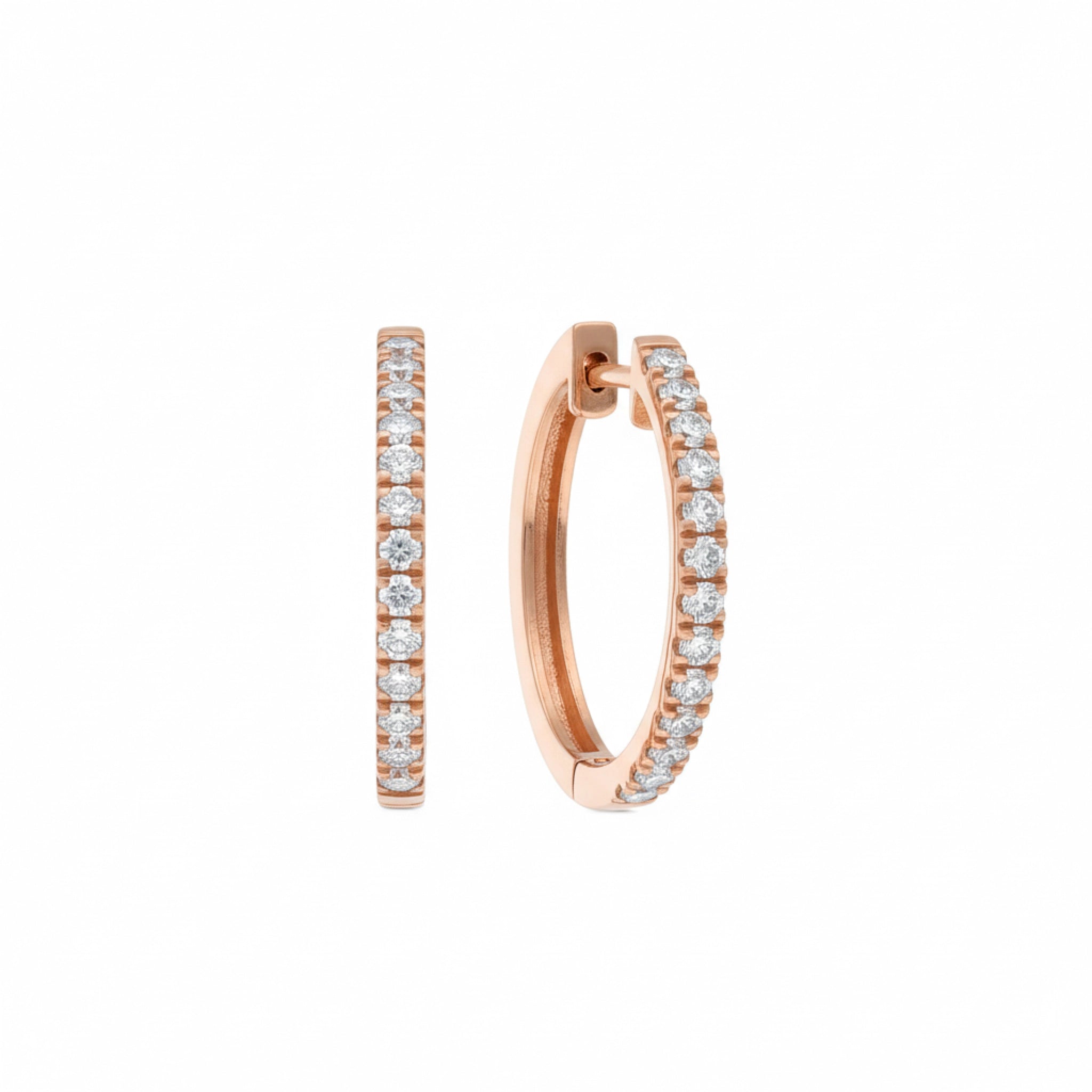 Stunning diamond hoop earrings in rose gold with brilliant diamonds for timeless elegance and sparkle.