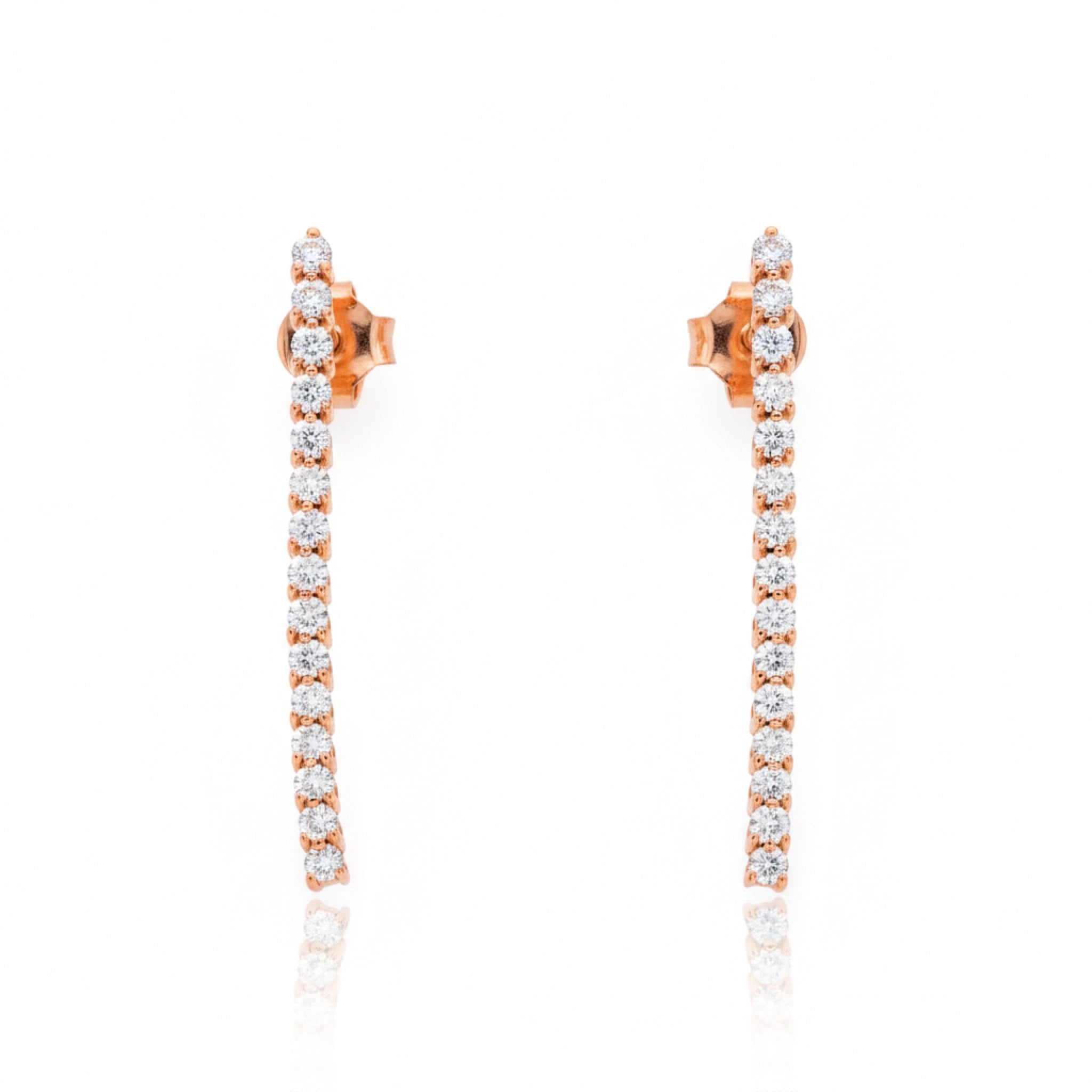 Elegant Diamond Line earrings featuring diamonds set in rose gold, perfect for any occasion.