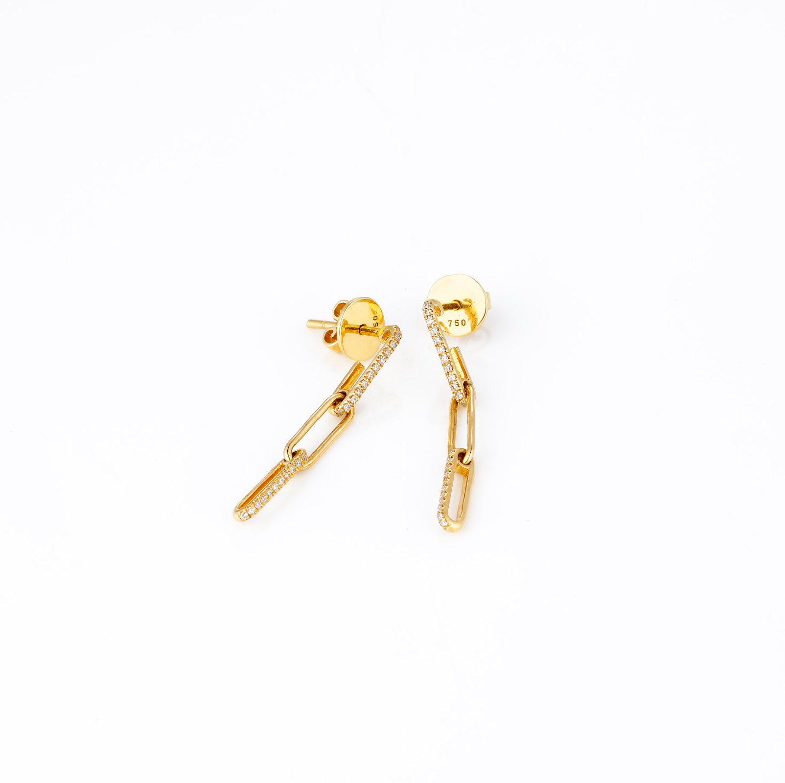 Petite chain link diamond earrings featuring certified diamonds set in 18ct gold and traditional post backing.