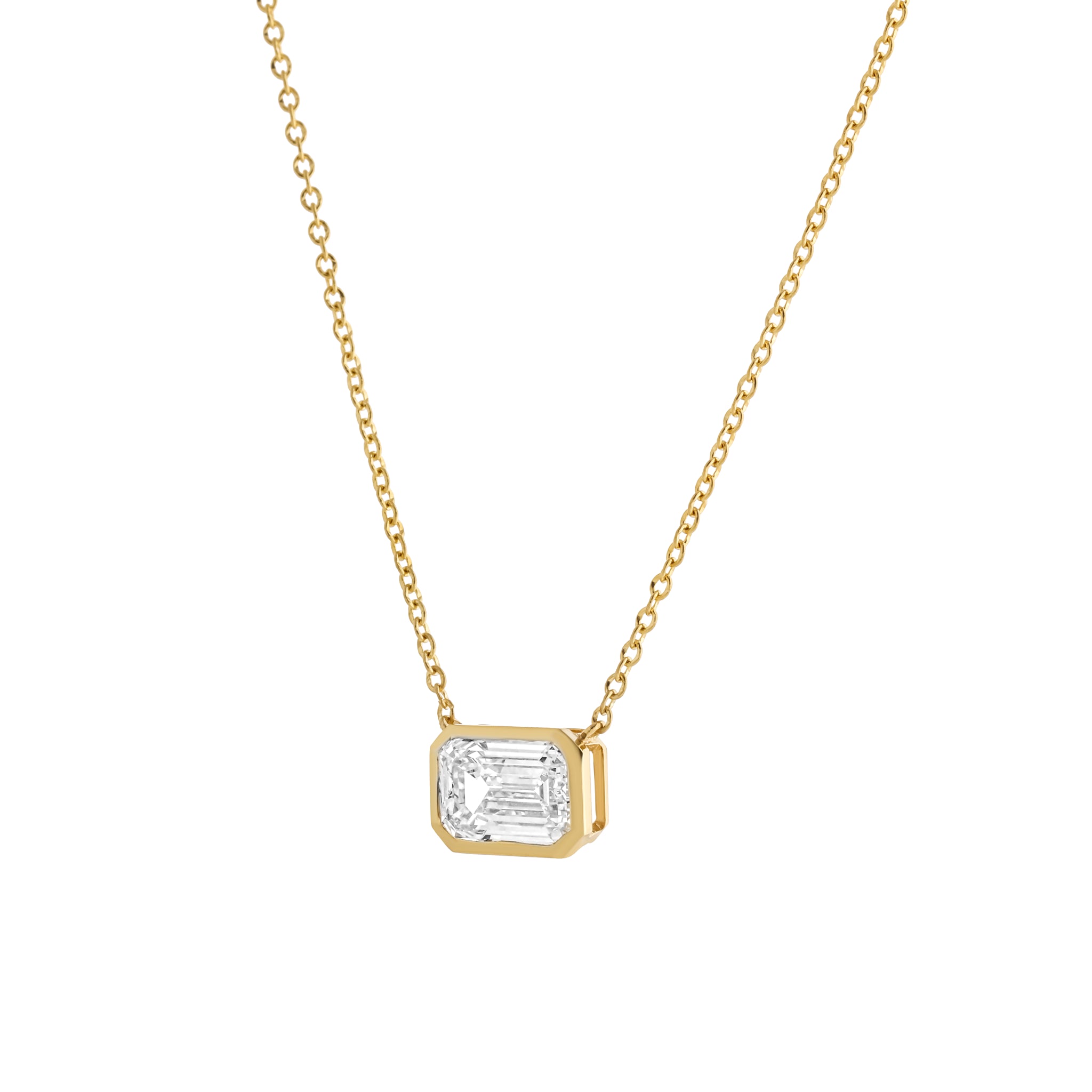 Bezel Set Emerald Diamond Necklace