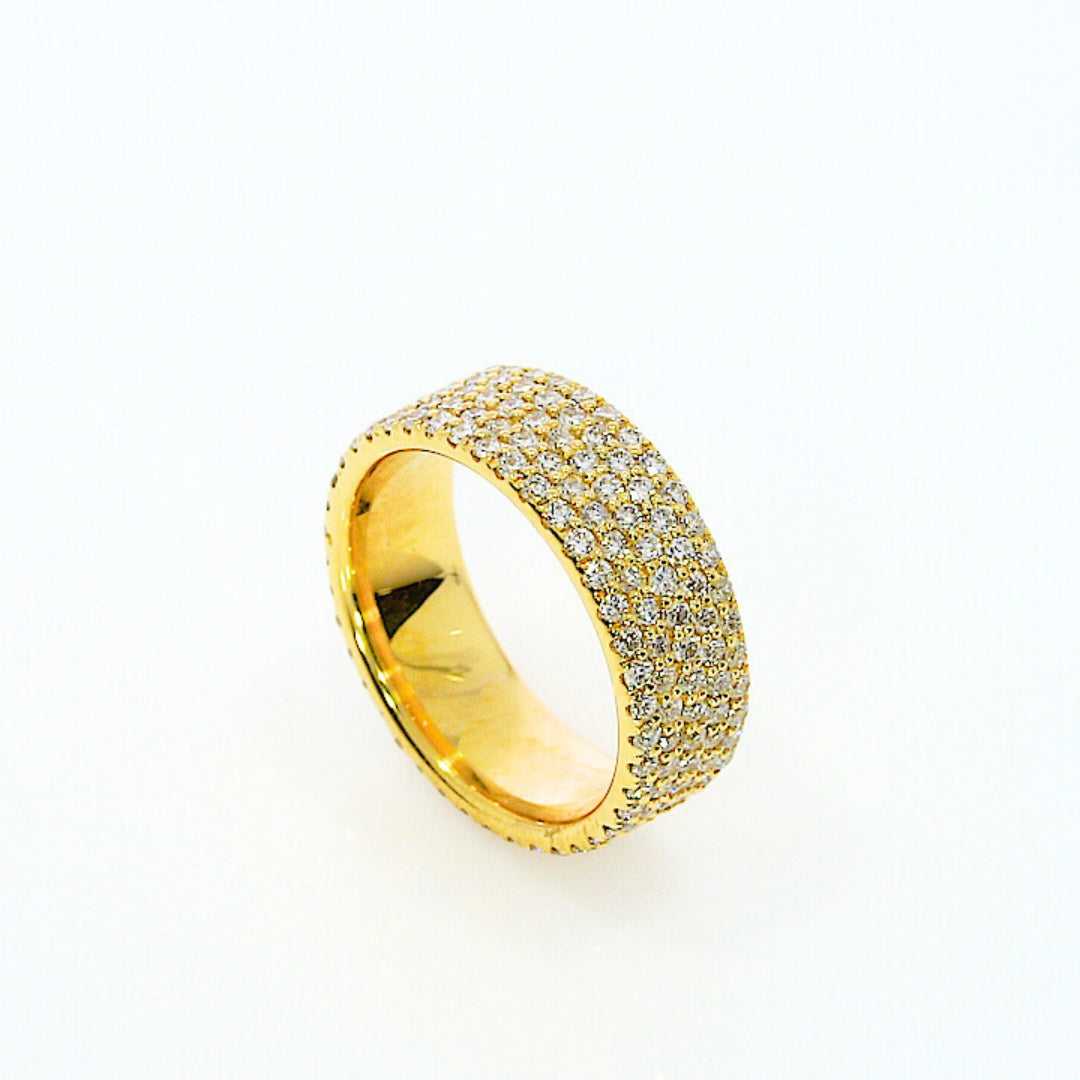 five row pavé diamond ring in yellow gold featuring certified diamond rings for modern luxury and glamour.