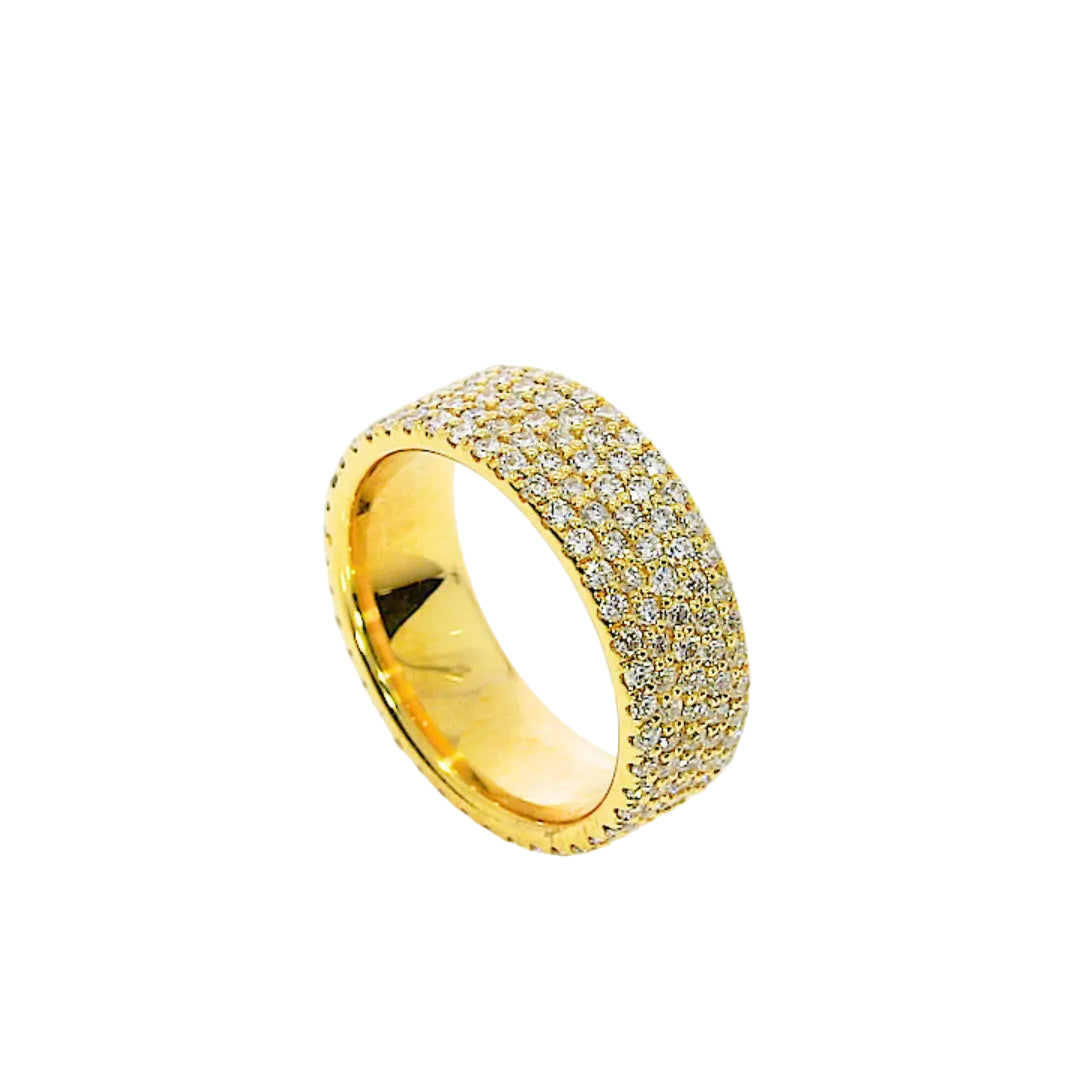 five row pavé diamond ring in yellow gold featuring certified diamond rings for modern luxury and glamour.