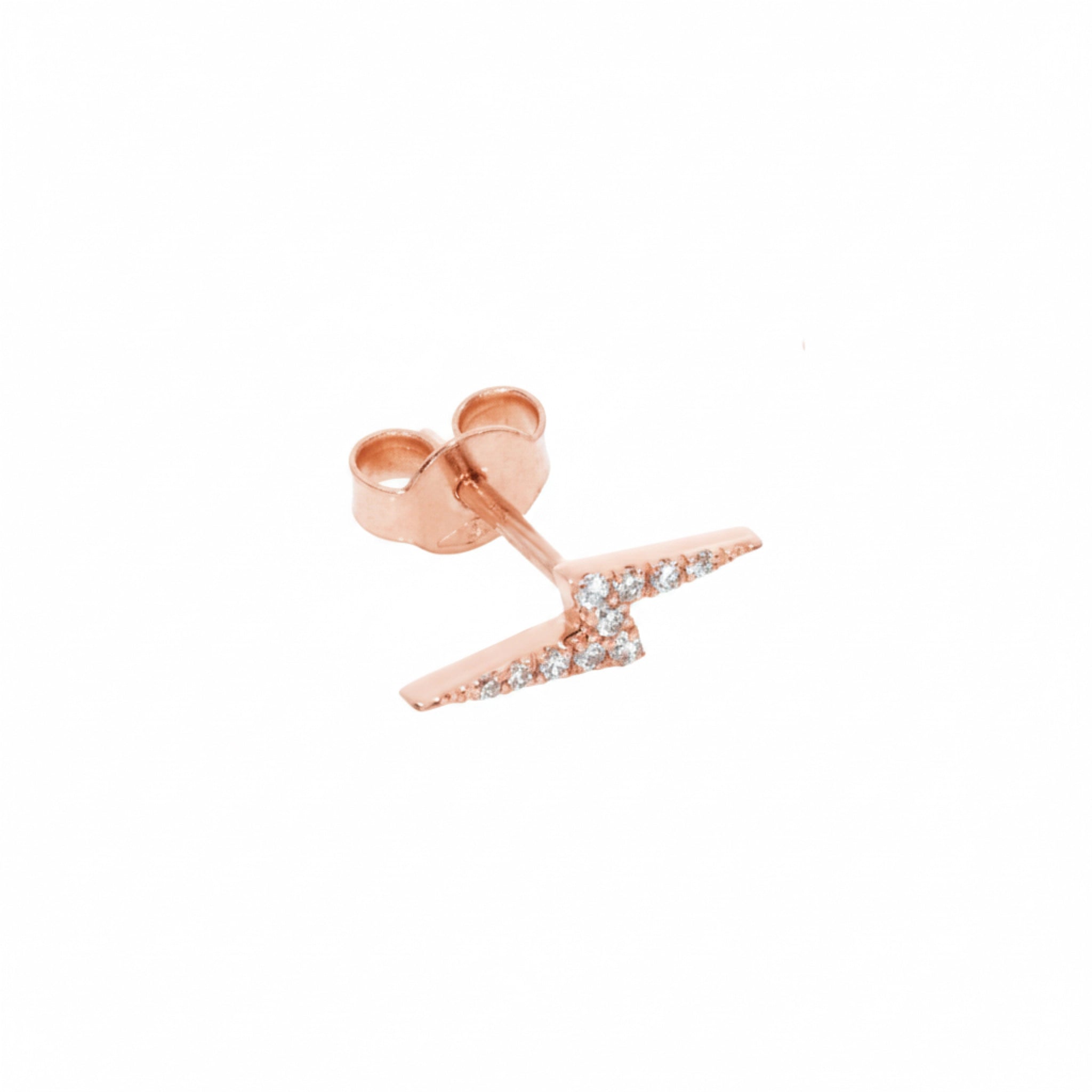 Lightning bolt earring in 18ct rose gold with certified diamonds, showcasing a flash of sparkle and strength.