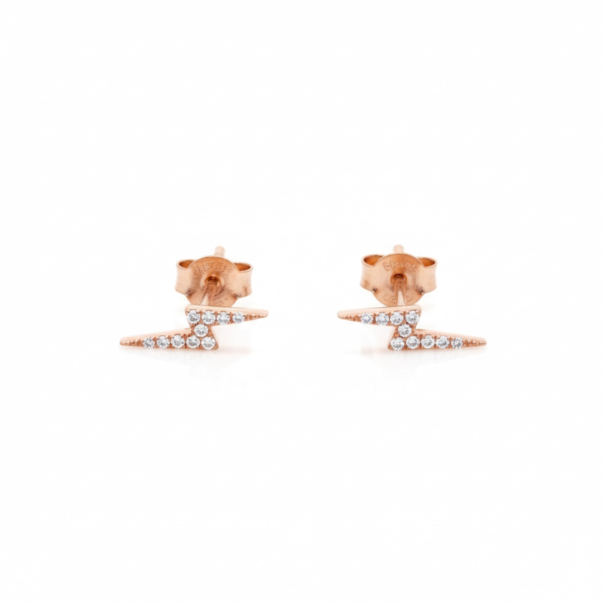 Lightning bolt earrings with certified diamonds set in 18ct rose gold, featuring traditional post and butterfly back.