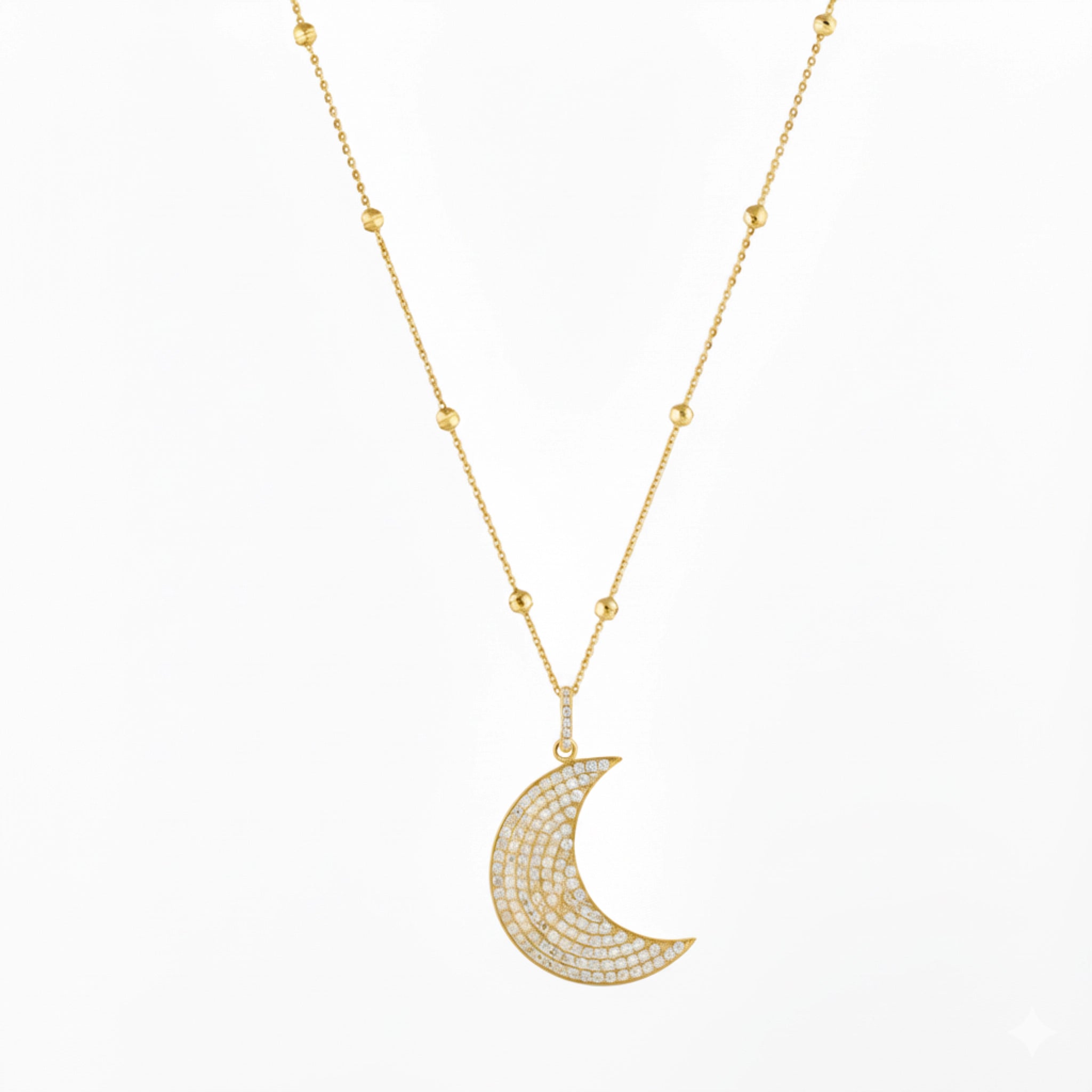 Long Moon necklace featuring diamond accents on an 18ct yellow gold chain for modern elegance.