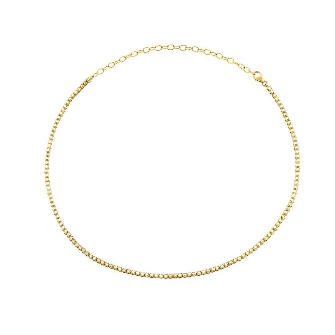 Maia certified diamond necklace featuring round brilliant cut diamonds in a gold chain.